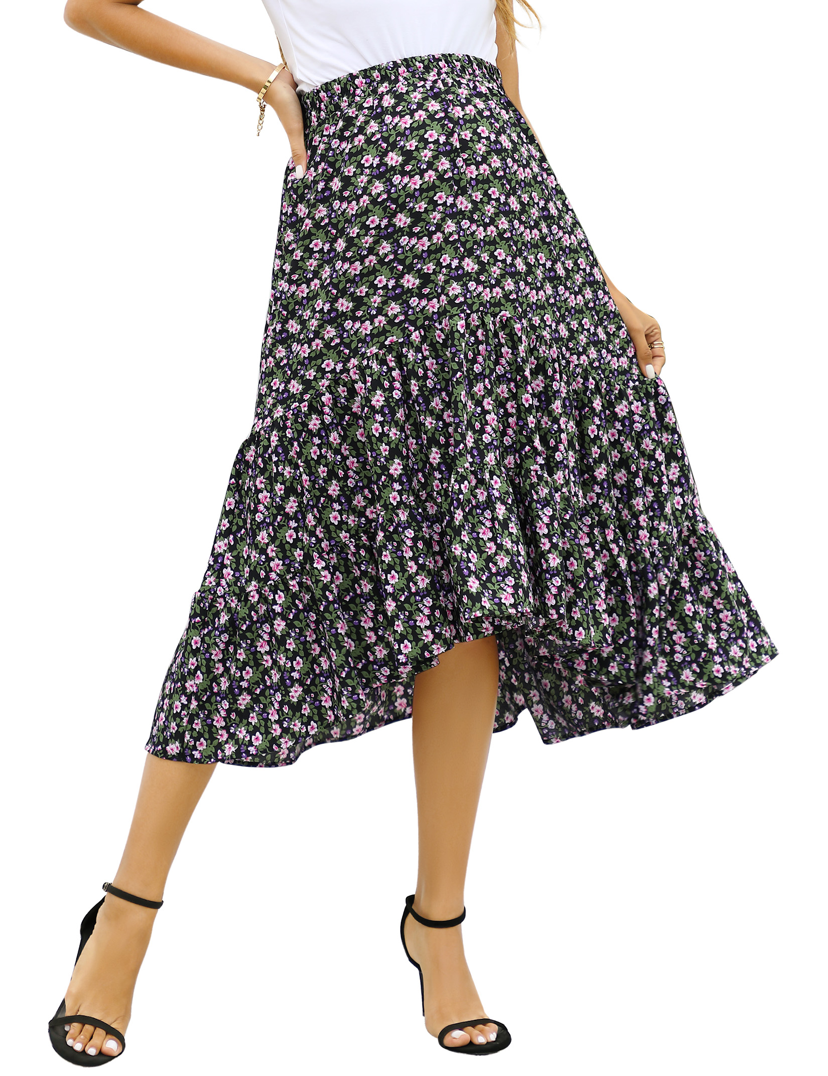 Maternity Dress Women's High Waist Floral Print Flowy Swing A Line Long Skirts - Picture 22 of 31