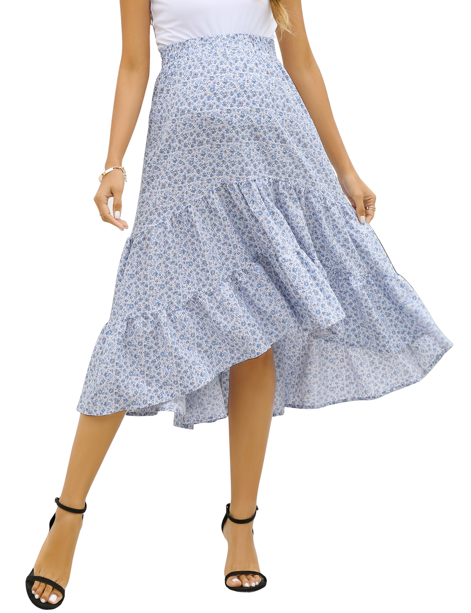 Maternity Dress Women's High Waist Floral Print Flowy Swing A Line Long Skirts - Picture 27 of 31