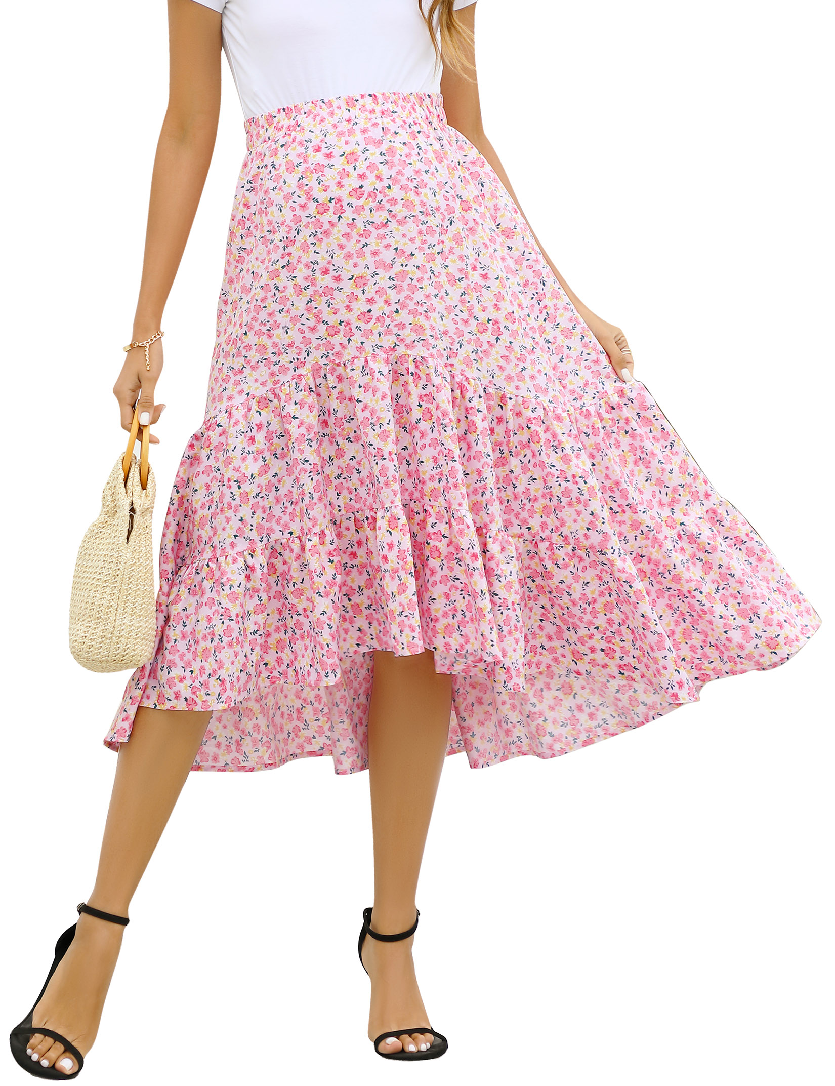 Maternity Dress Women's High Waist Floral Print Flowy Swing A Line Long Skirts - Picture 25 of 31