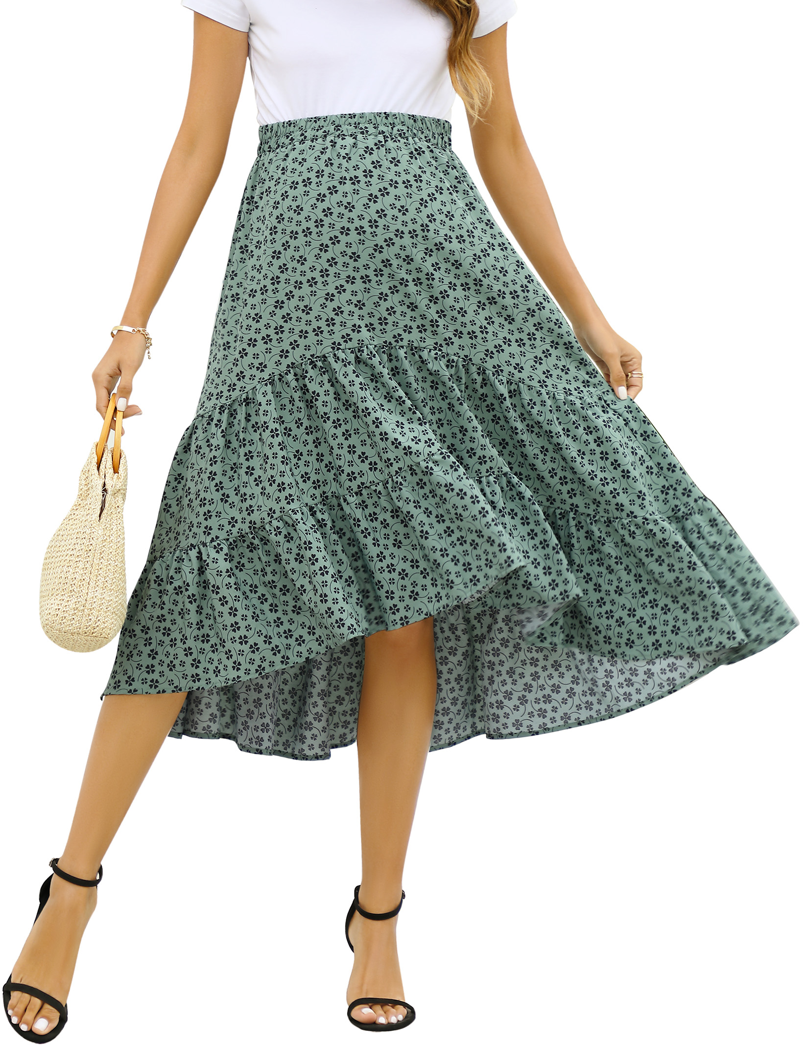 Maternity Dress Women's High Waist Floral Print Flowy Swing A Line Long Skirts - Picture 29 of 31