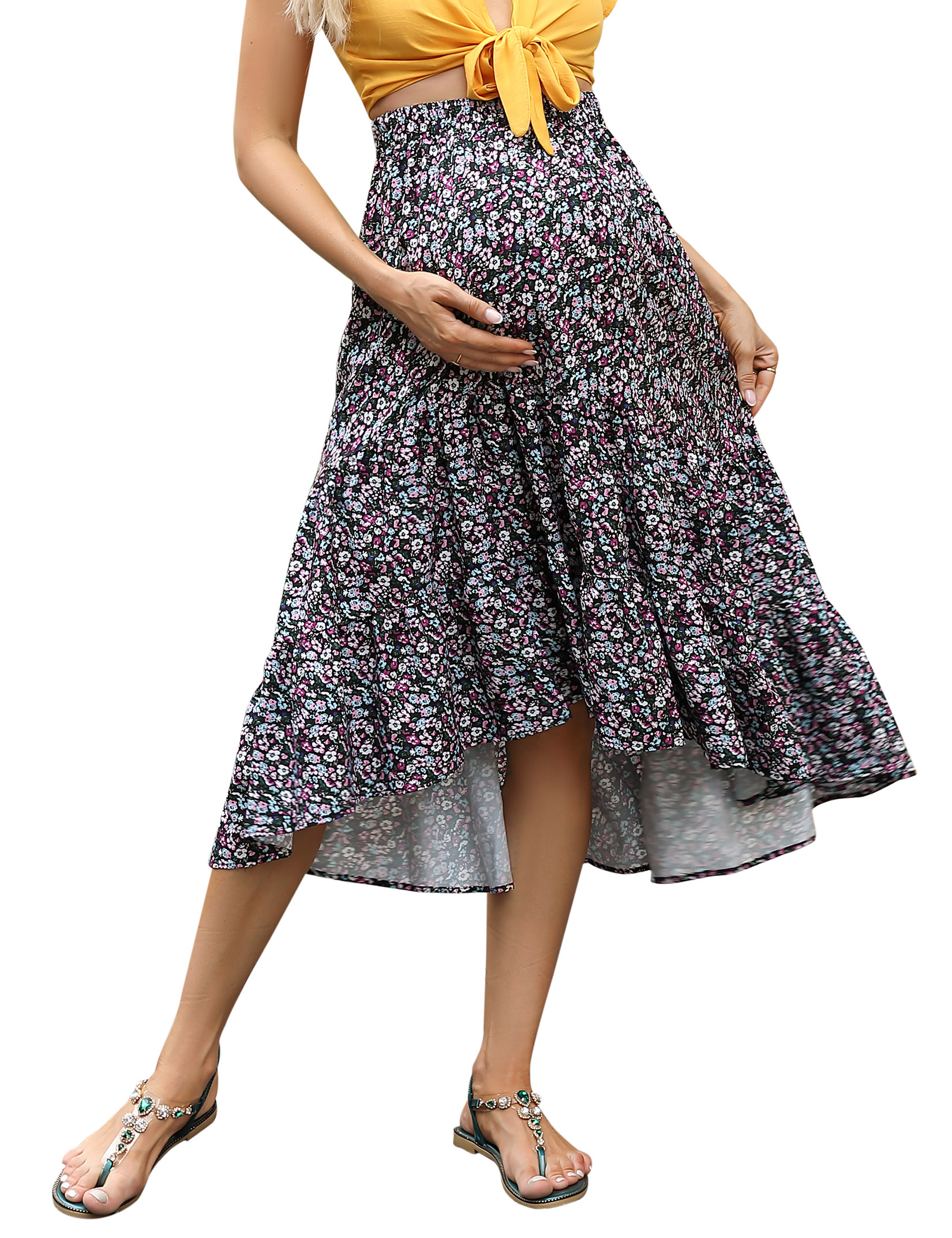Maternity Dress Women's High Waist Floral Print Flowy Swing A Line Long Skirts - Picture 24 of 31