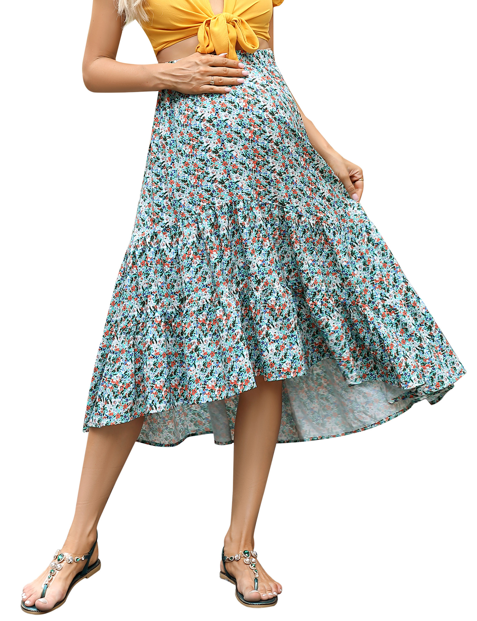 Maternity Dress Women's High Waist Floral Print Flowy Swing A Line Long Skirts - Picture 31 of 31