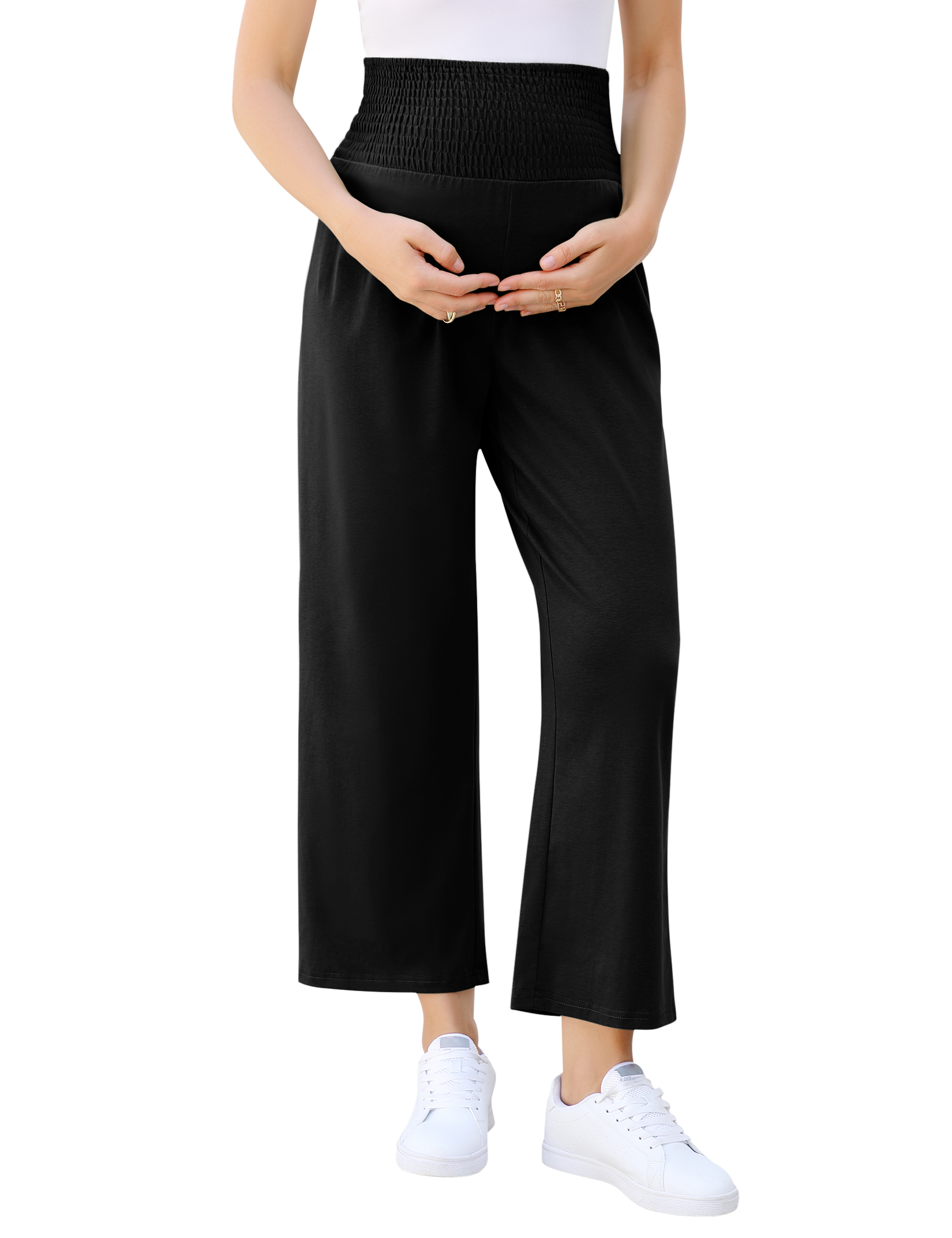 Women's Maternity Trousers Elastic Waist Wide Leg Loose Pregnancy Palazzo Pants - Picture 26 of 28