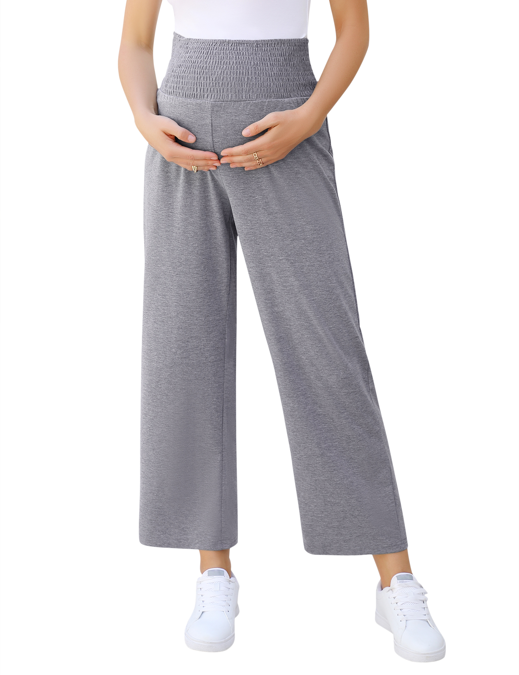 Women's Maternity Trousers Elastic Waist Wide Leg Loose Pregnancy Palazzo Pants - Picture 28 of 28