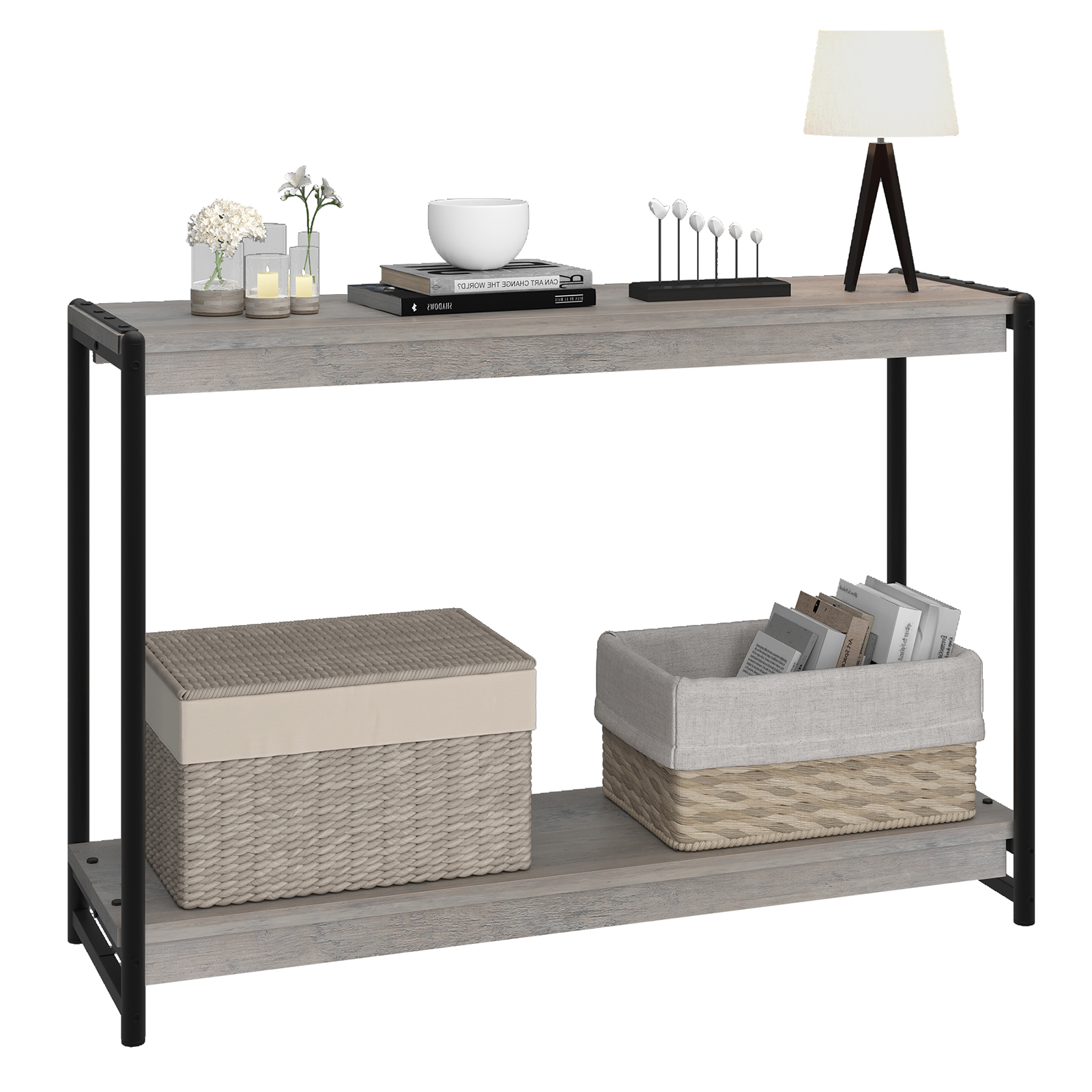 2-Tier Farmhouse Console Table with Storage Shelf for Entryway Living Room