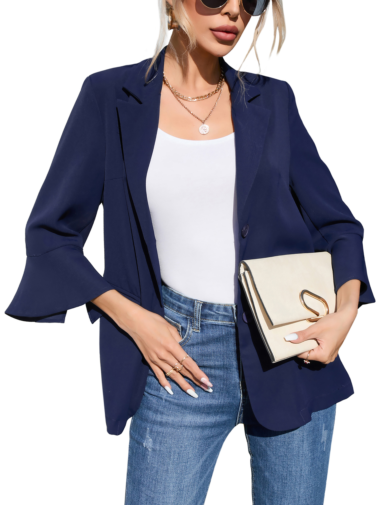 Women's Suit Jackets Dressy 3/4 Sleeve Blazer Business Casual Outfits for Work - Picture 26 of 28