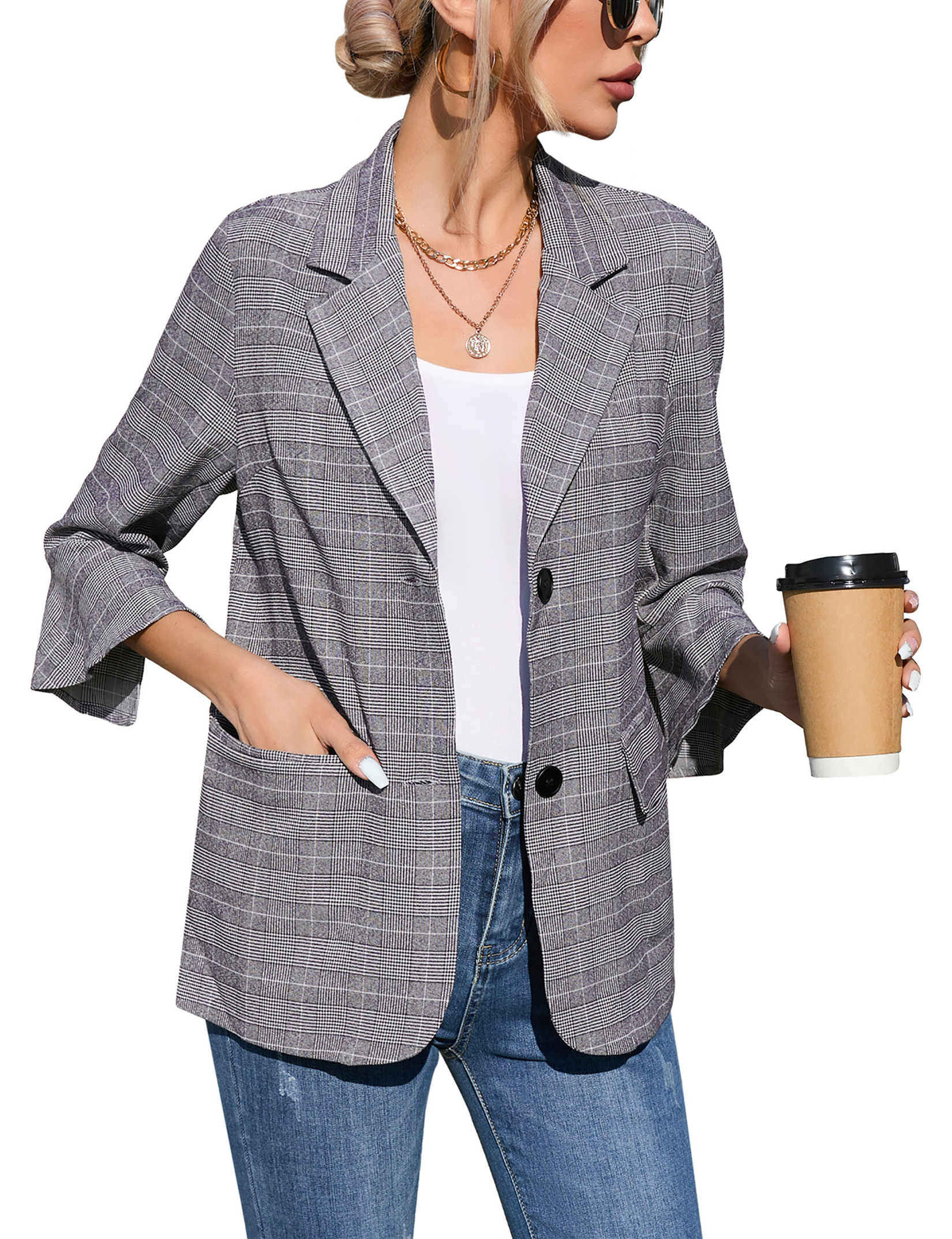 Women's Suit Jackets Dressy 3/4 Sleeve Blazer Business Casual Outfits for Work - Picture 25 of 28
