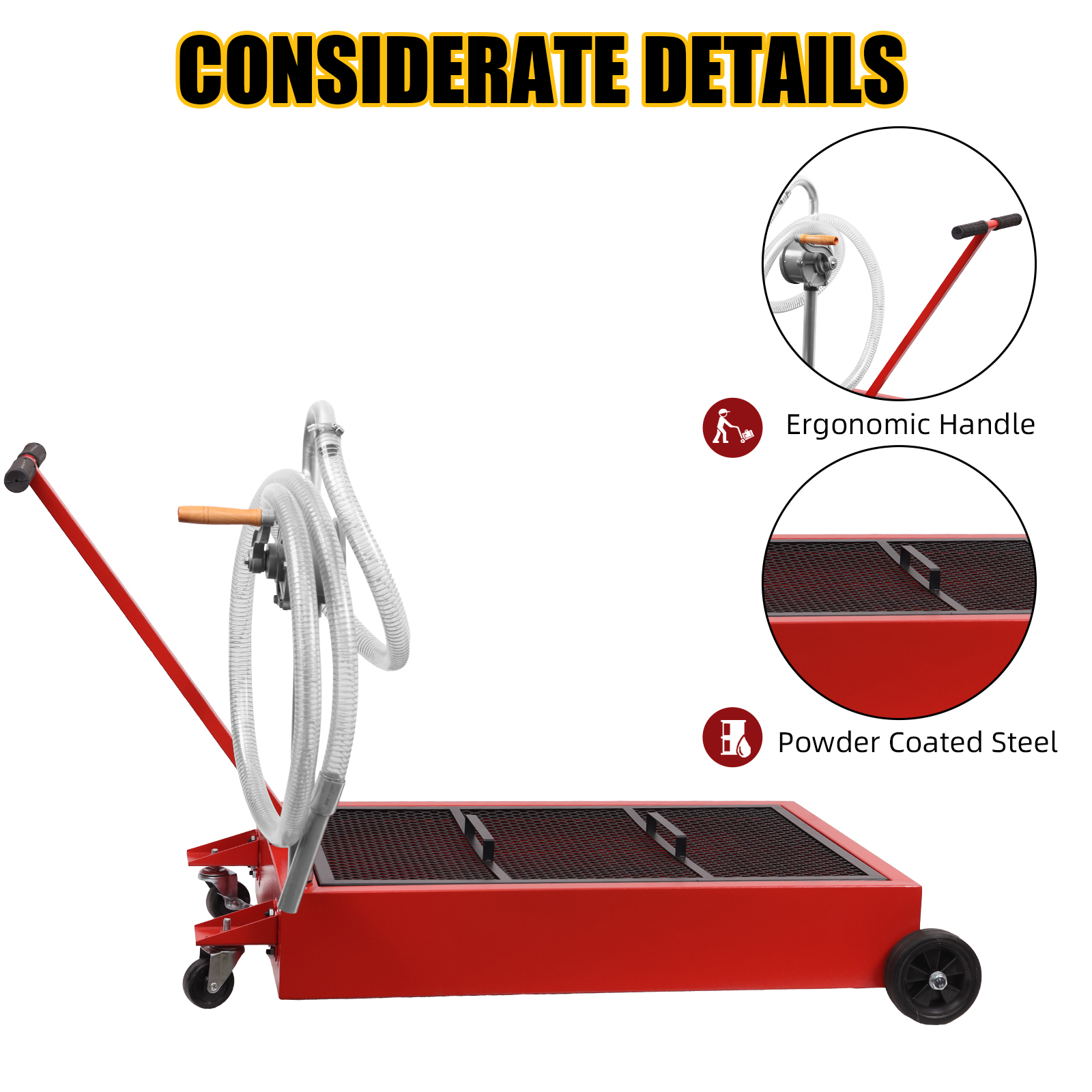 25Gallon Oil Drain Tank Change Pan 76L Low Profile Pan Pump Handle Casters Wheel