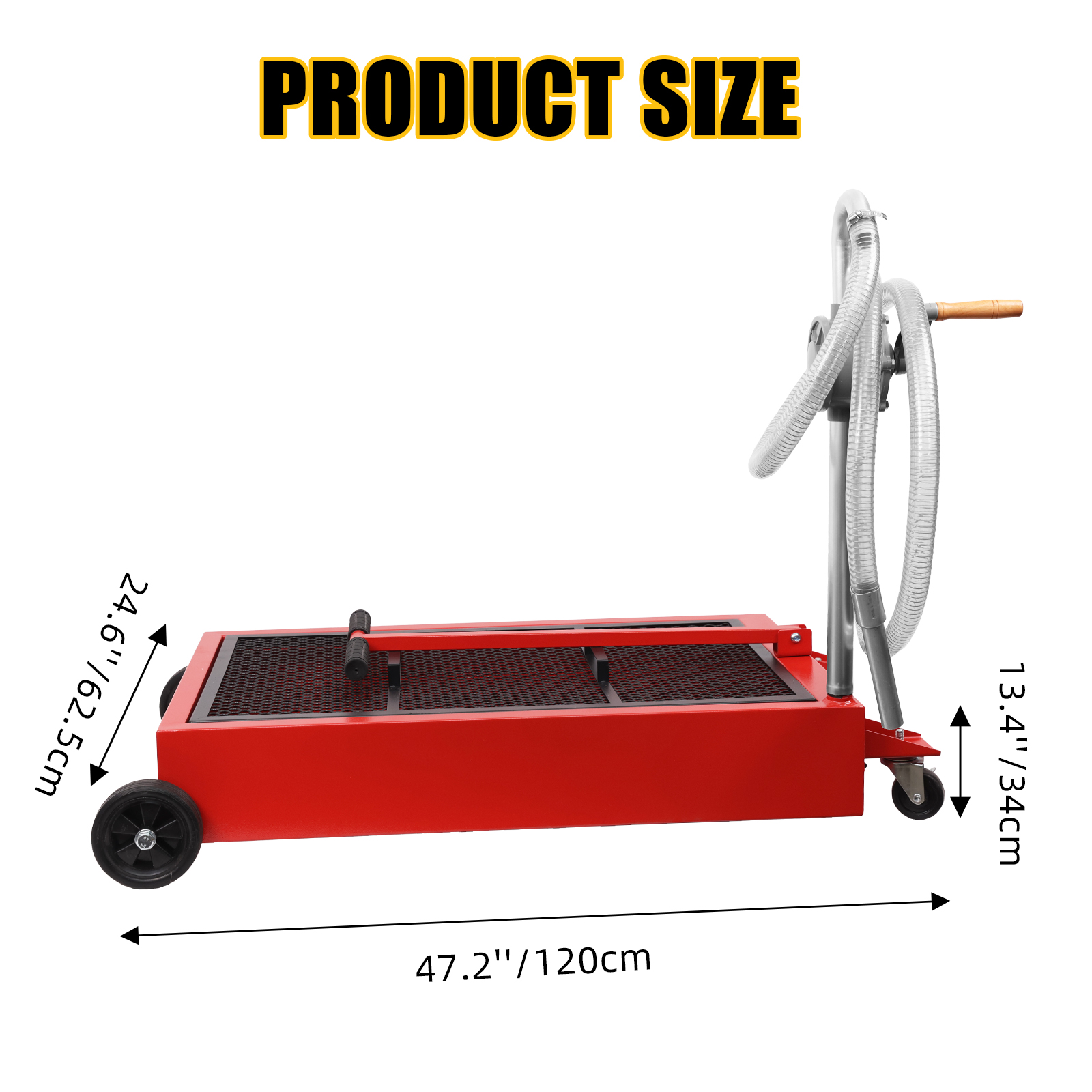 25Gallon Oil Drain Tank Change Pan 76L Low Profile Pan Pump Handle Casters Wheel