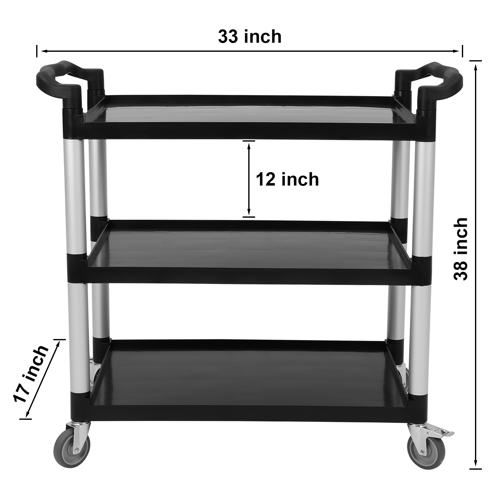 Service Cart 3-Shelf Rolling Utility 360lbs for Foodservice Restaurant Cleaning - Picture 9 of 20