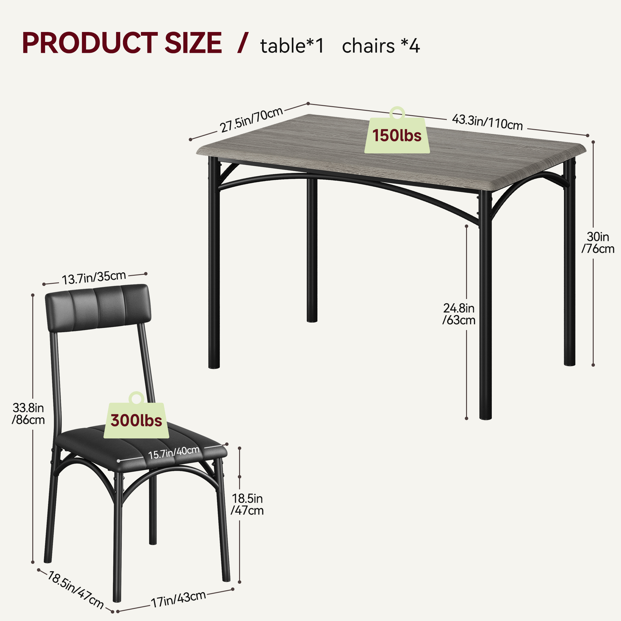 GARVEE 5Pcs Dining Table Set w/ 4 Chairs,Space Saving Kitchen & Dining Room Set