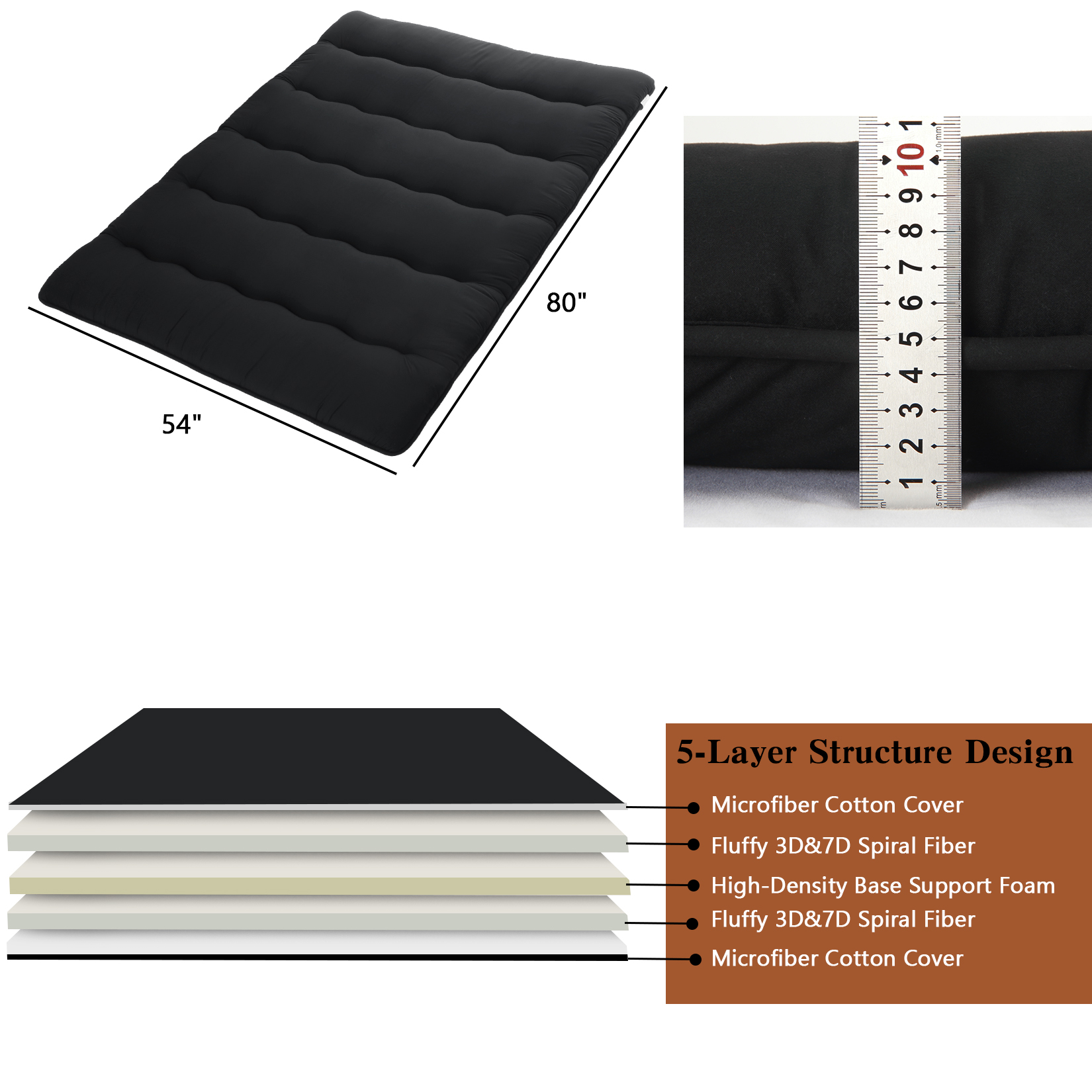 Twin Full Size Floor Mattress,Portable Roll Up Mattress Sleeping Pad for Dorm US