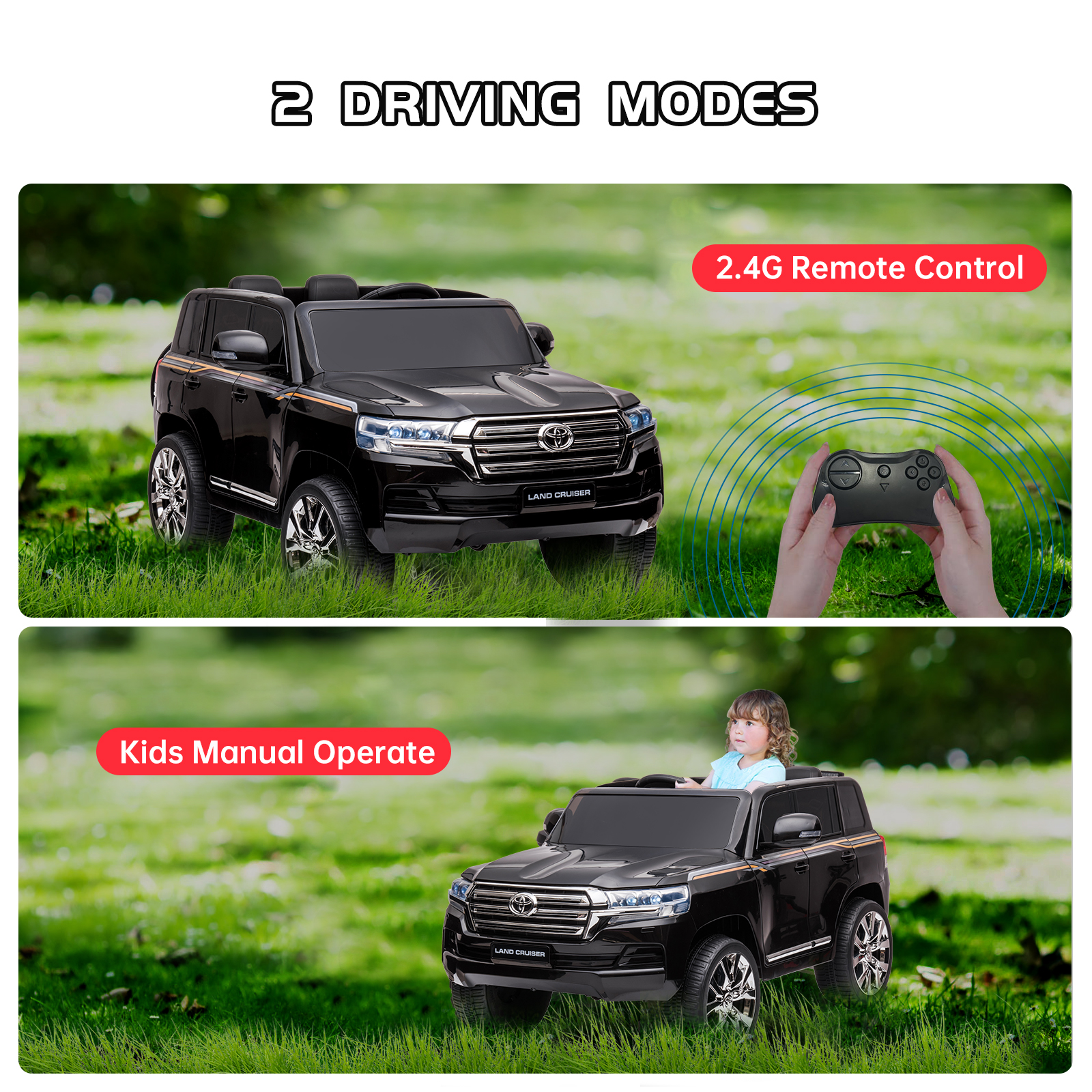 Clearance Sale-12V Toyota Land Cruiser Ride On Car w/ Remote 3 Speeds Music LED