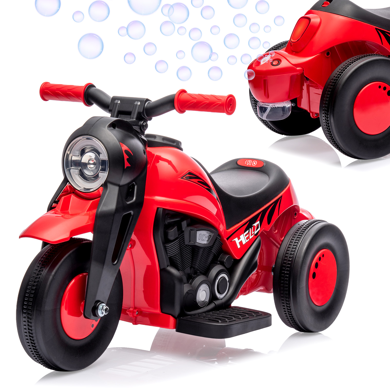 6V 3 Wheel Kids Bubble Motorcycle Ride On Toy LED Music Pedal for Boys Girls