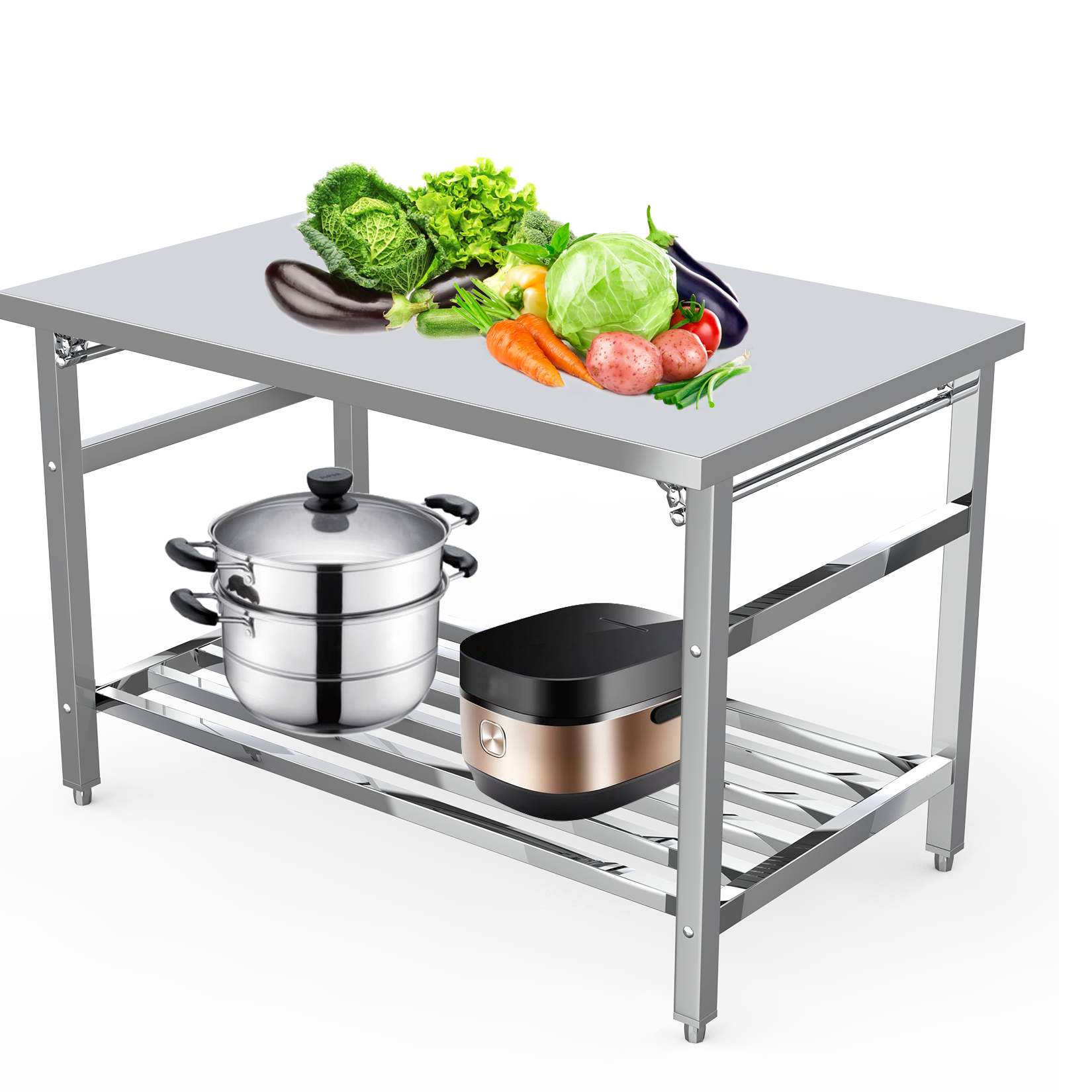 NSF Heavy-Duty Stainless Steel Folding Prep Table, Commercial Kitchen Work Table