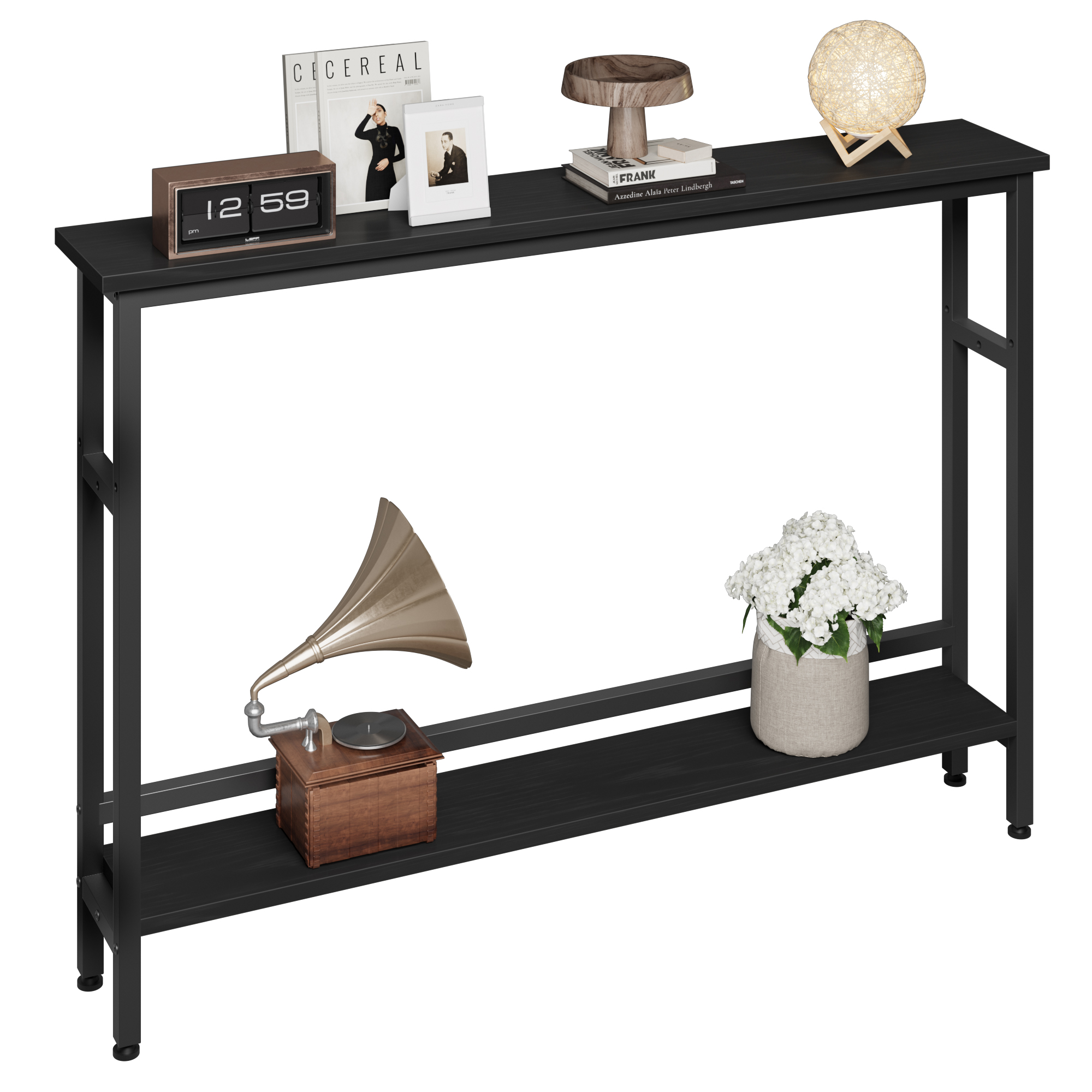 Narrow Slim Behind Sofa Table 2 Tier Skinny Console Table With Adjustable Shelf - Picture 21 of 21