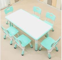 7Pcs Kids Table & 6 Chairs Set, Height Adjustable Graffiti Table for Preschool - Picture 12 of 13