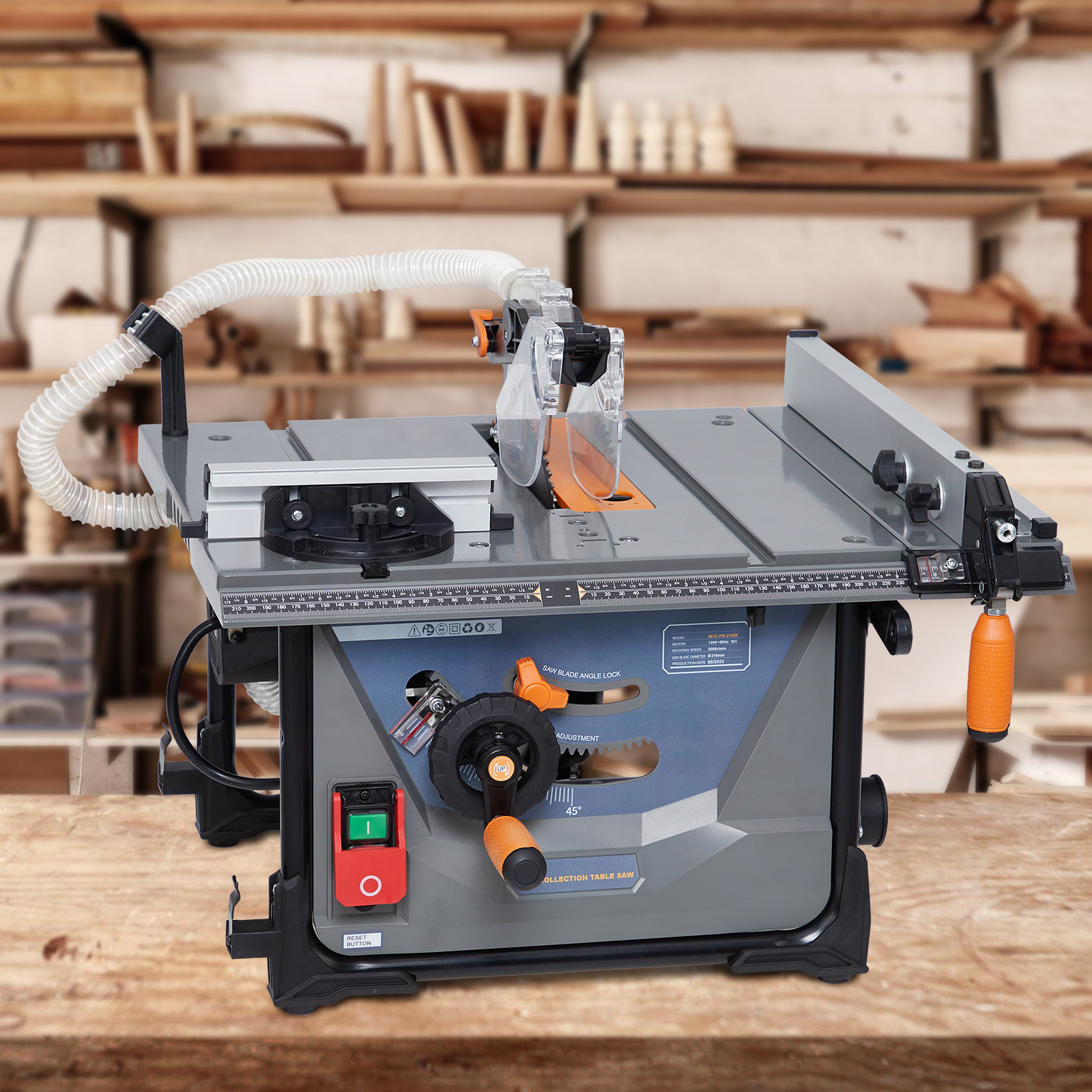 Portable 8-Inch Table Saw – 6.7-Amp Copper Motor, Adjustable Bevel (0°–45°), Sliding Miter Gauge, 3576 RPM, Dust Collection
