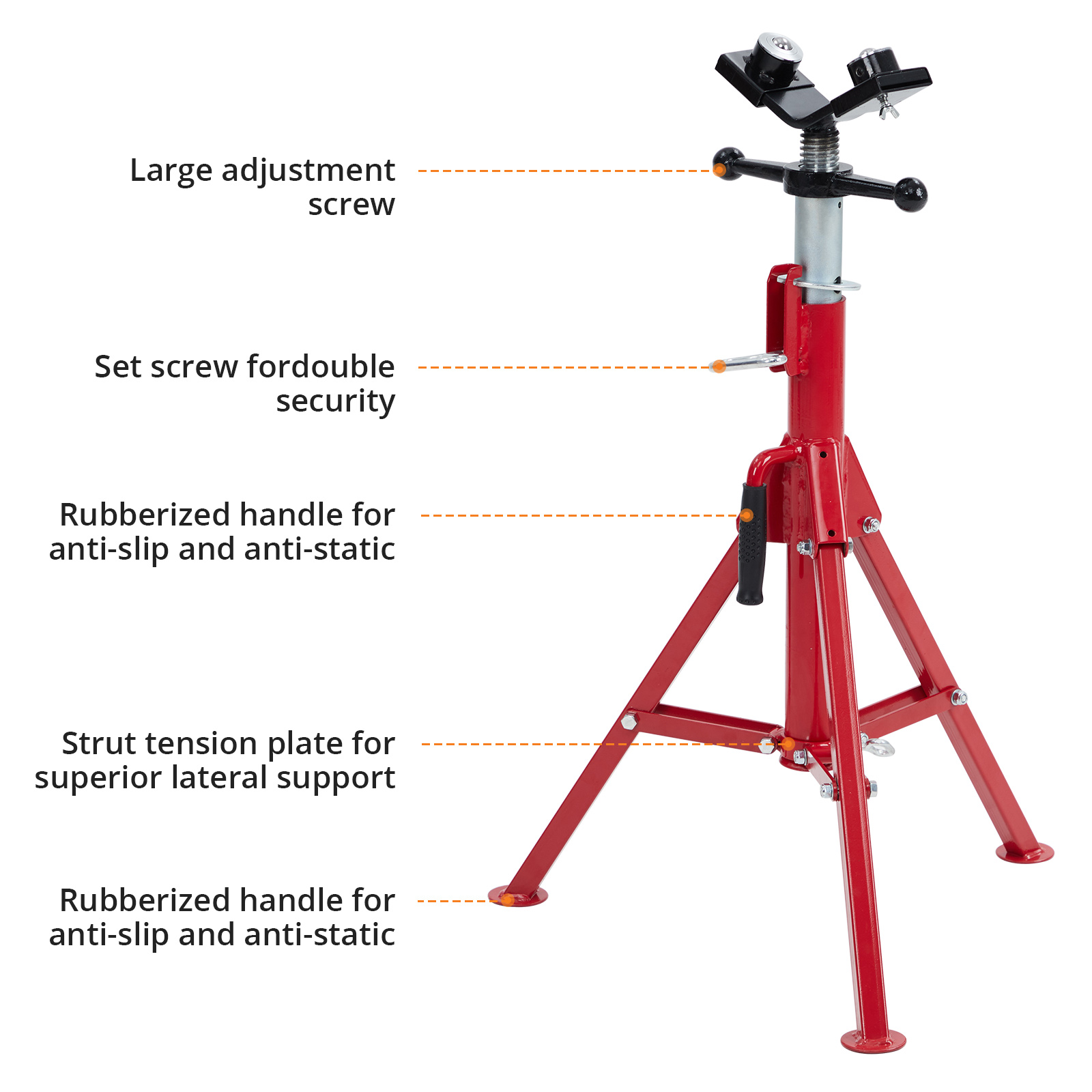 Pipe Jack Stand 2500LBs 24-52'' Adjustable 2/4-Ball V-Head Folding Legs welding - Picture 8 of 18