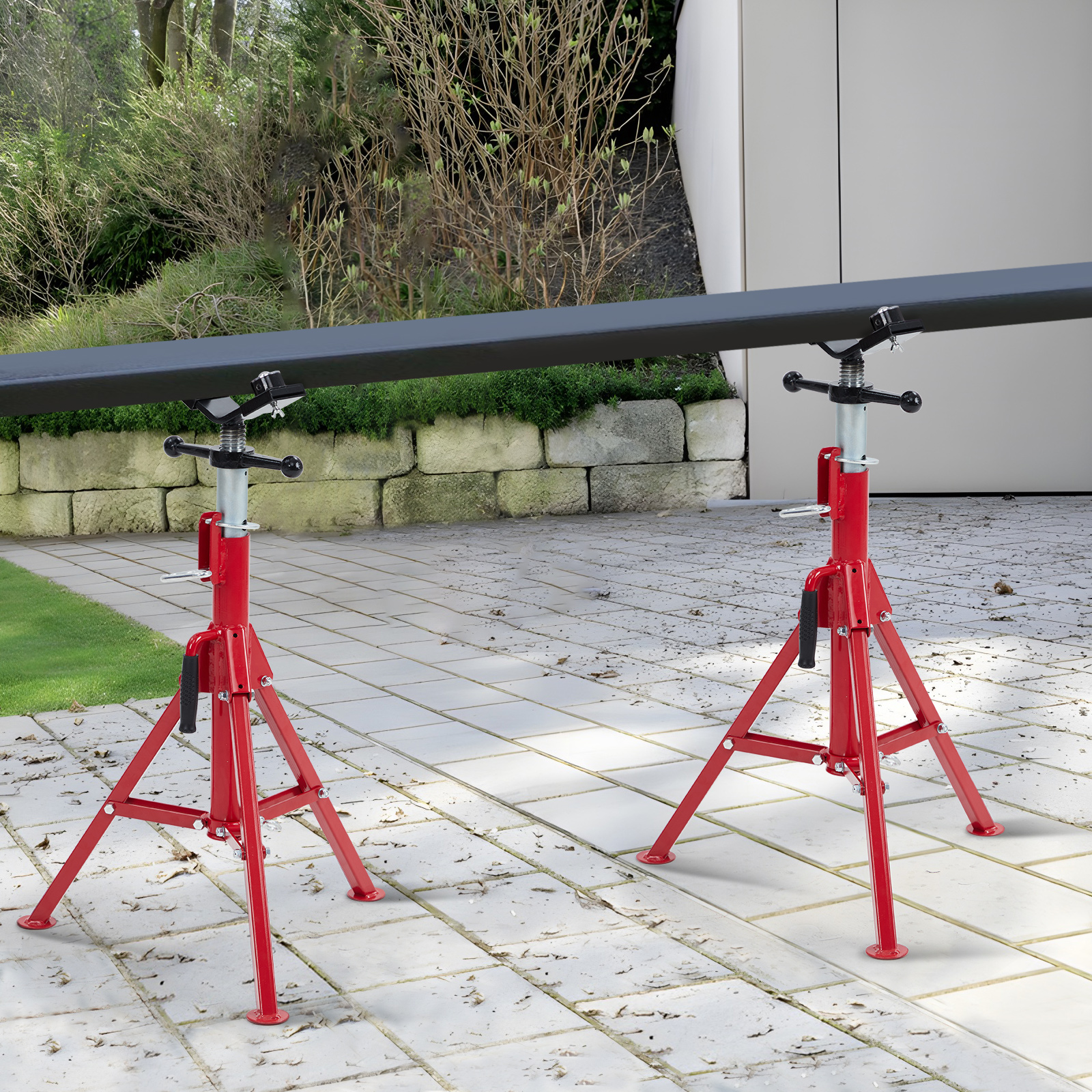 Pipe Jack Stand 2500LBs 24-52'' Adjustable 2/4-Ball V-Head Folding Legs welding - Picture 11 of 18