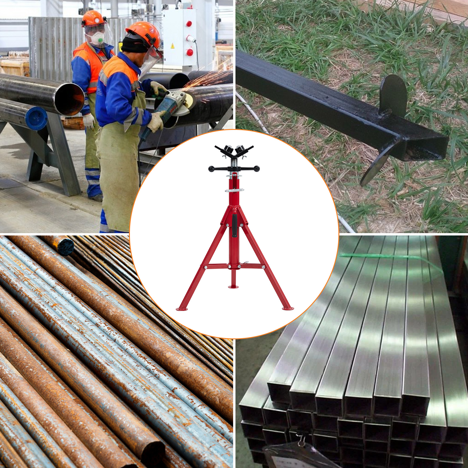 Pipe Jack Stand 2500LBs 24-52'' Adjustable 2/4-Ball V-Head Folding Legs welding - Picture 9 of 18