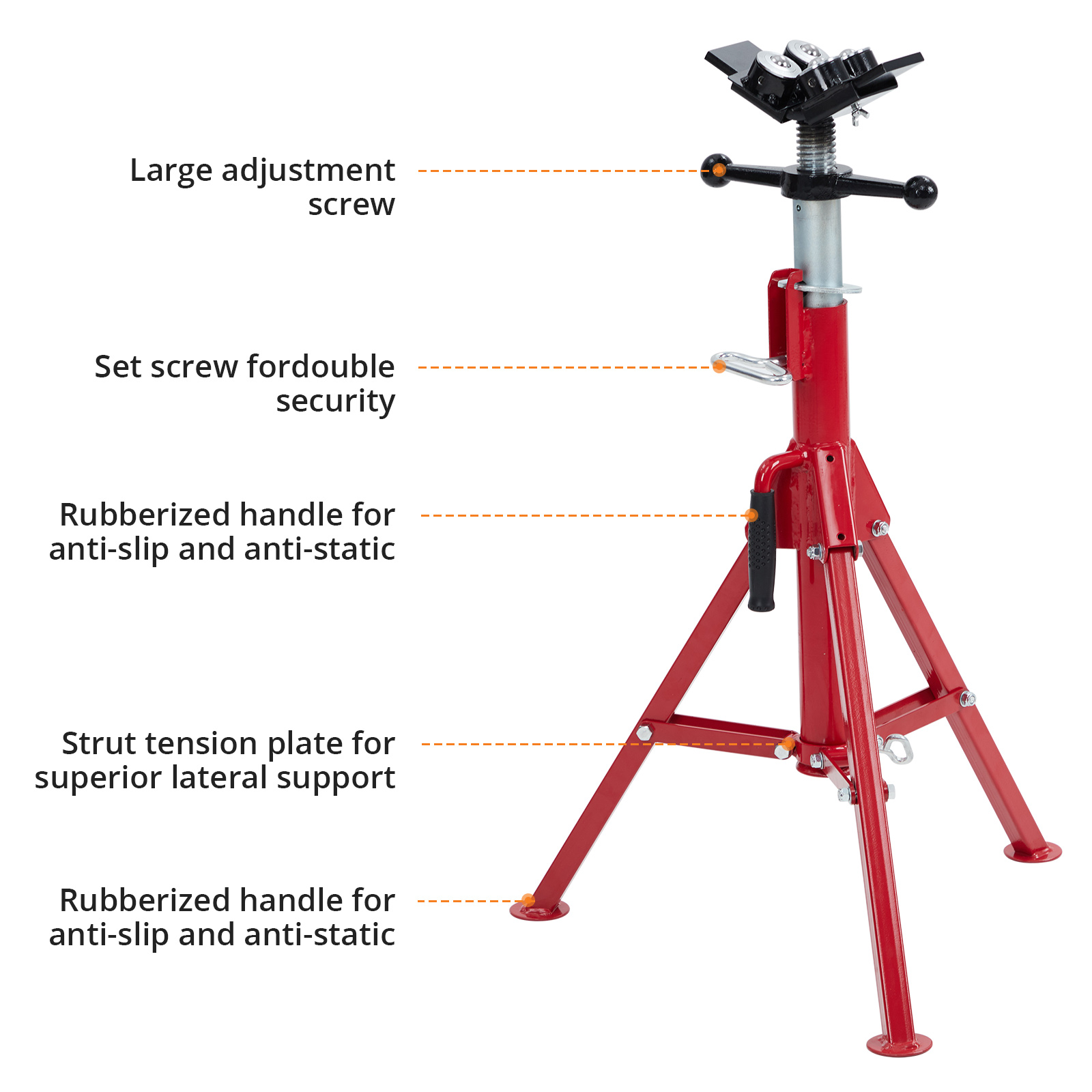 Pipe Jack Stand 2500LBs 24-52'' Adjustable 2/4-Ball V-Head Folding Legs welding - Picture 16 of 18