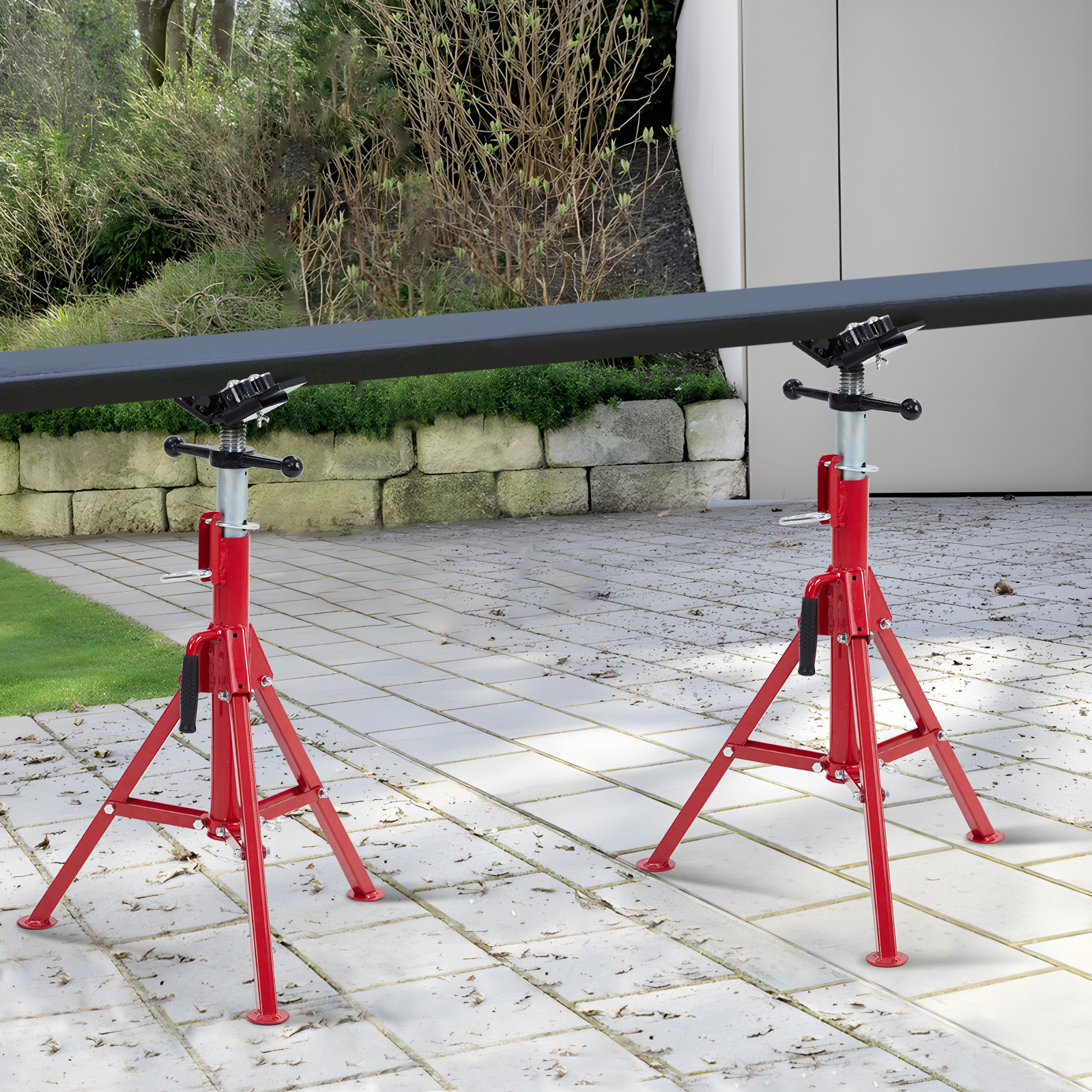 Pipe Jack Stand 2500LBs 24-52'' Adjustable 2/4-Ball V-Head Folding Legs welding - Picture 17 of 18