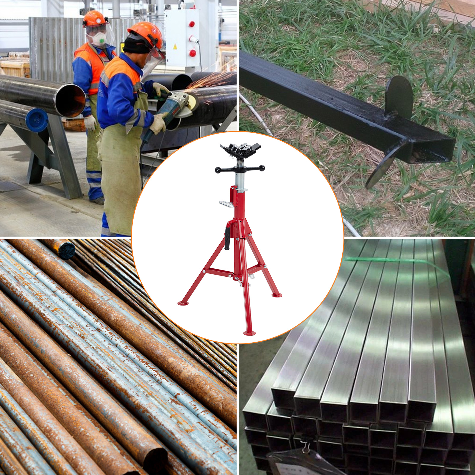 Pipe Jack Stand 2500LBs 24-52'' Adjustable 2/4-Ball V-Head Folding Legs welding - Picture 18 of 18