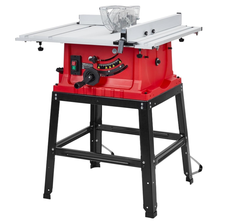 10&Prime; Table Saw w/ Stand & Push Stick 15A 5000RPM 90° Cross Cut & 0-45° Bevel Cut
