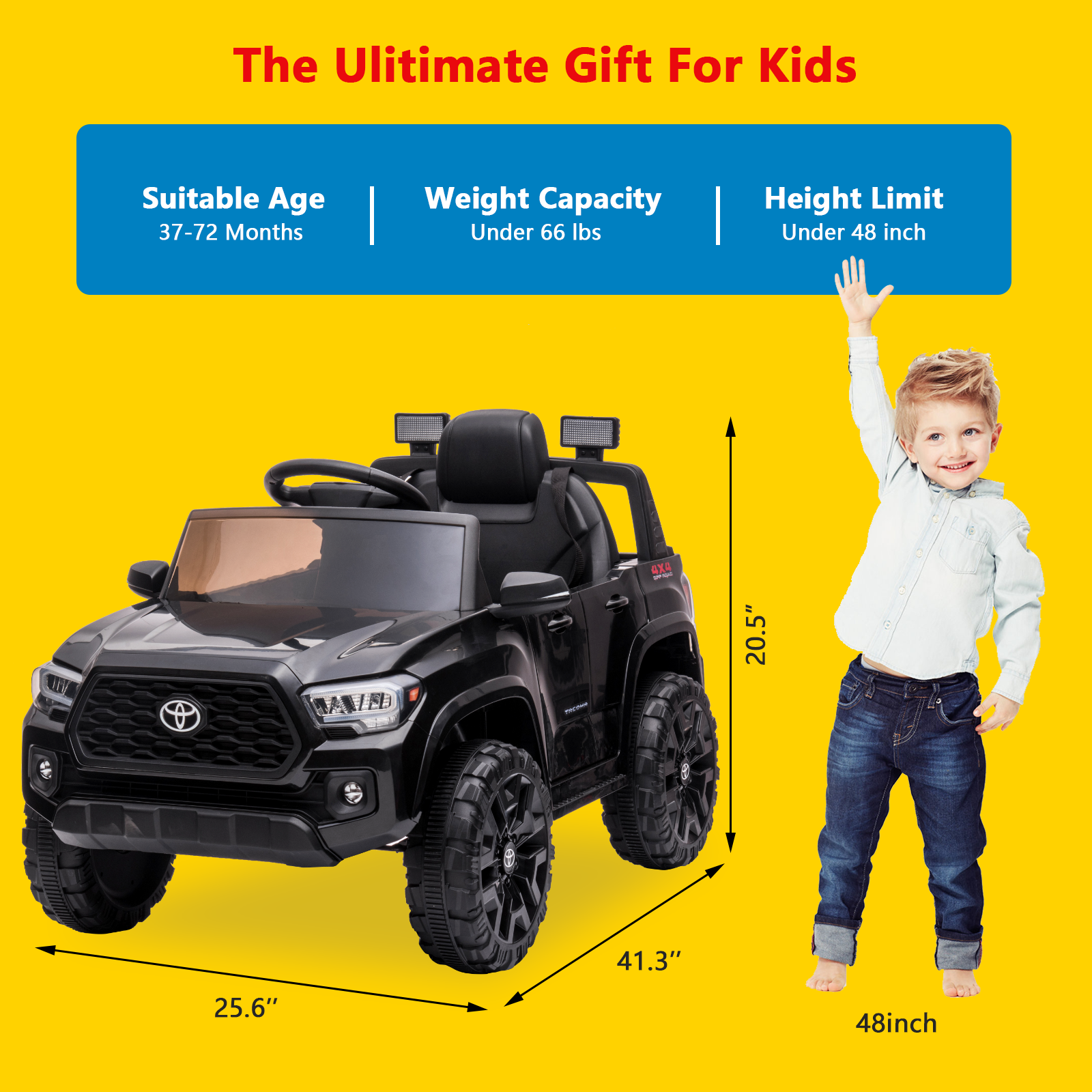12V Kids Licensed Tacoma Electric Ride On Car Remote Suspension LED Safety Belt