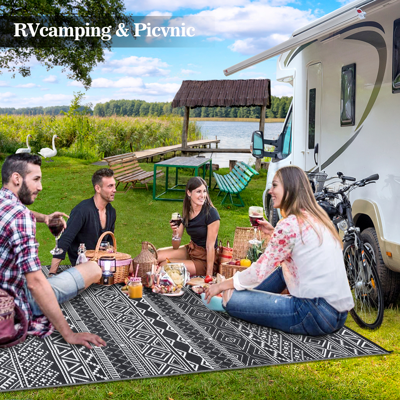 Outdoor Rug Reversible Plastic Straw Rug Modern Area Floor Mat RV Patio Backyard - Picture 44 of 165