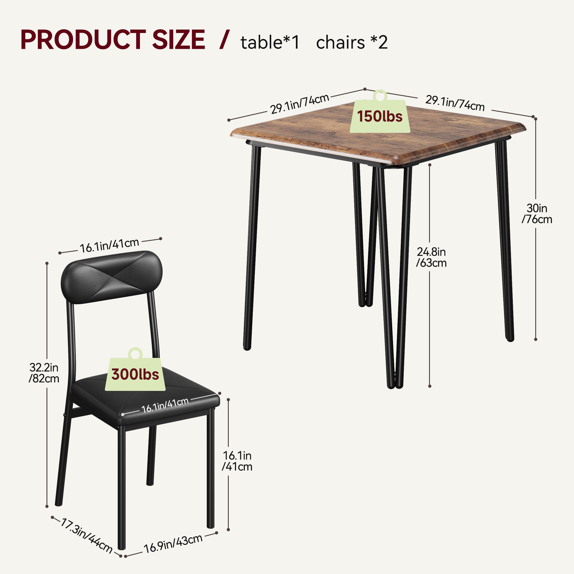3 Piece Dining Table Set for 2, Small Kitchen Table with 2 Upholstered Chairs - Picture 12 of 12