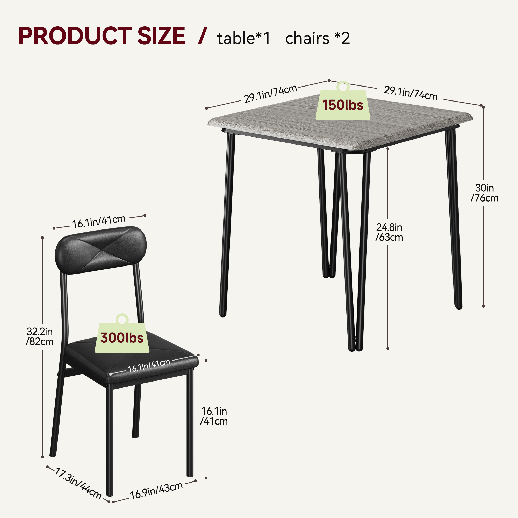 3 Piece Dining Table Set for 2, Small Kitchen Table with 2 Upholstered Chairs - Picture 10 of 12