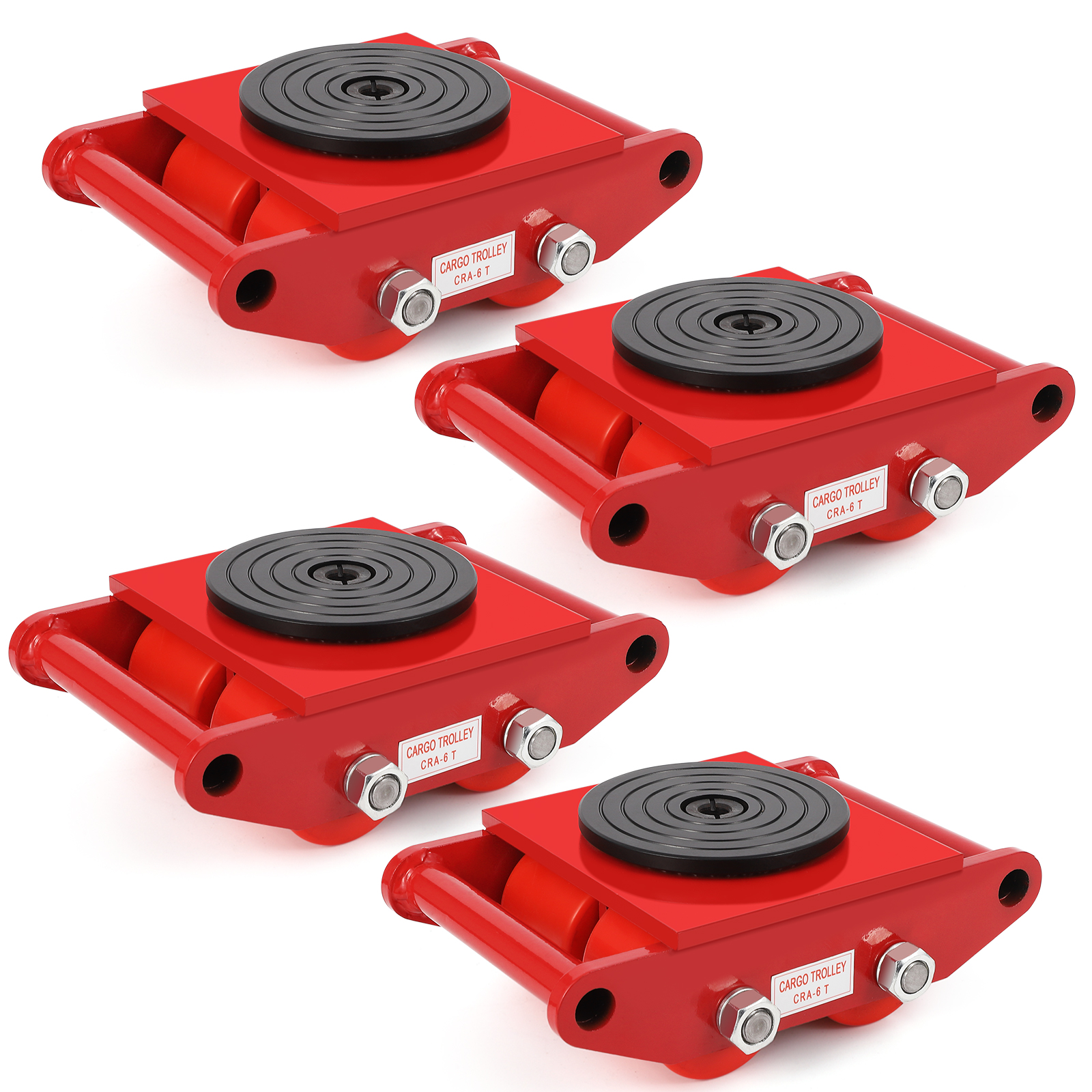 6 Ton Machinery Moving Dolly Set Heavy Duty Steel 360° Rotating PU Wheels