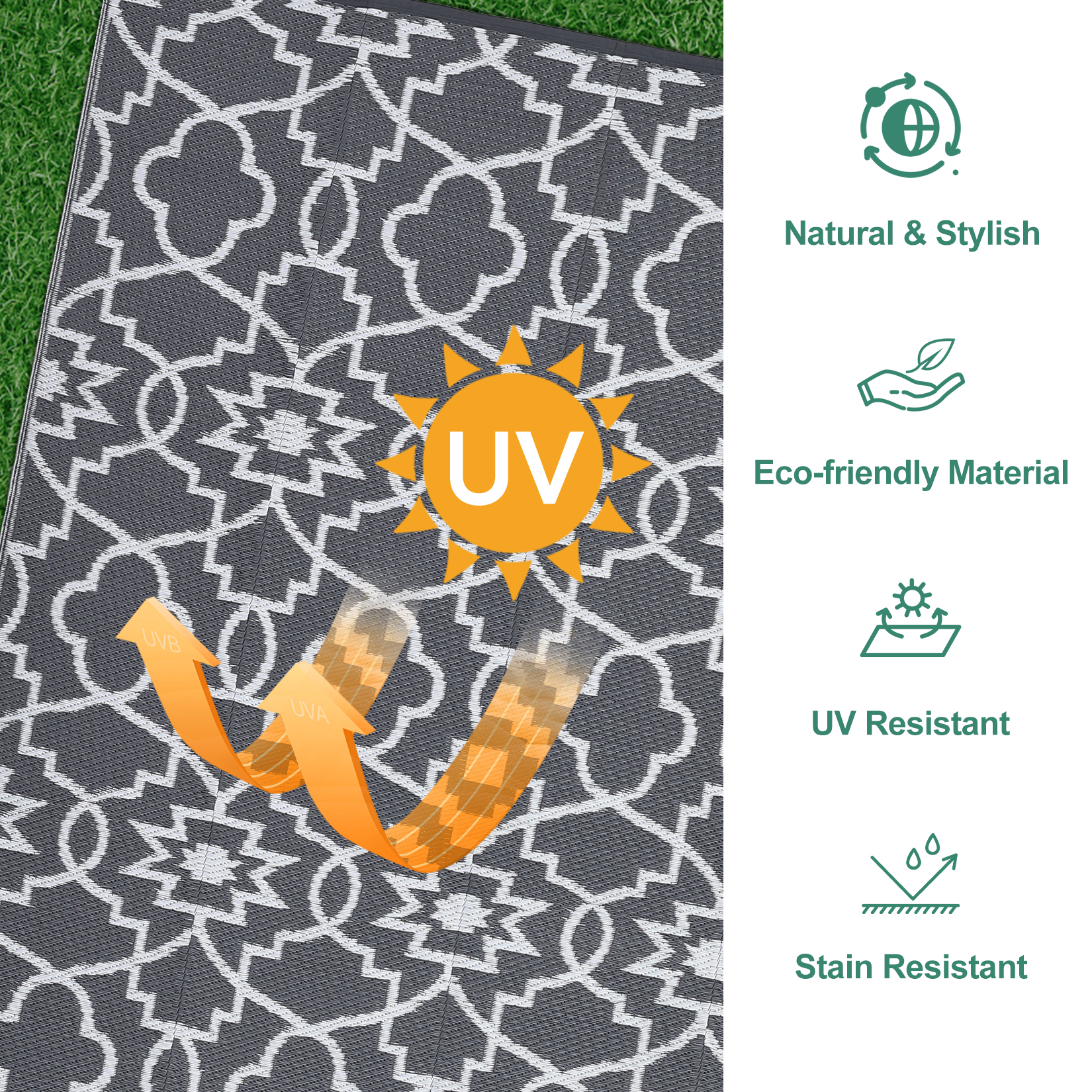 Outdoor Rugs Reversible Mats Boho Plastic Straw Rug for Patio Waterproof Camping - Picture 55 of 75