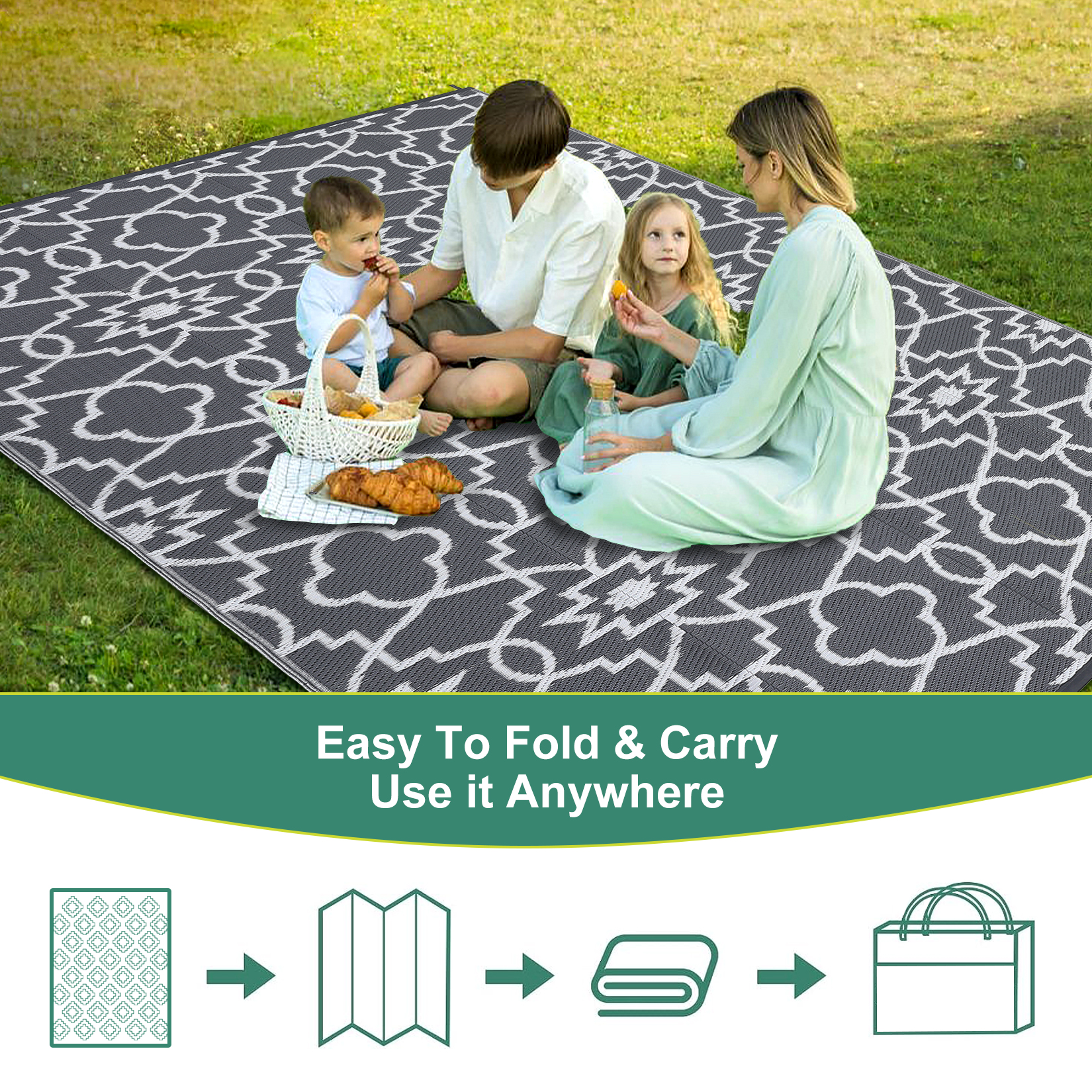 Outdoor Rugs Reversible Mats Boho Plastic Straw Rug for Patio Waterproof Camping - Picture 56 of 75