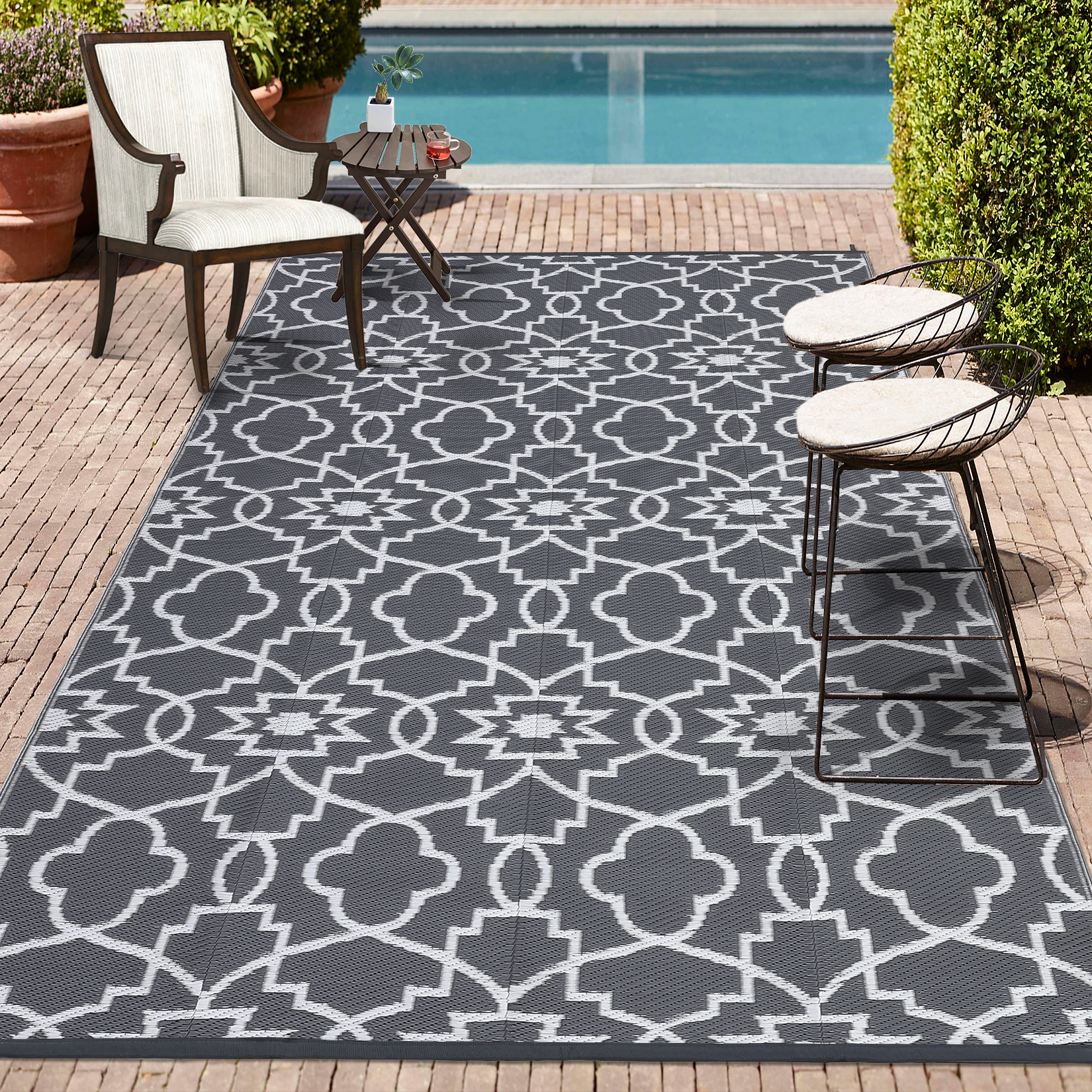 Outdoor Rugs Reversible Mats Boho Plastic Straw Rug for Patio Waterproof Camping - Picture 54 of 75