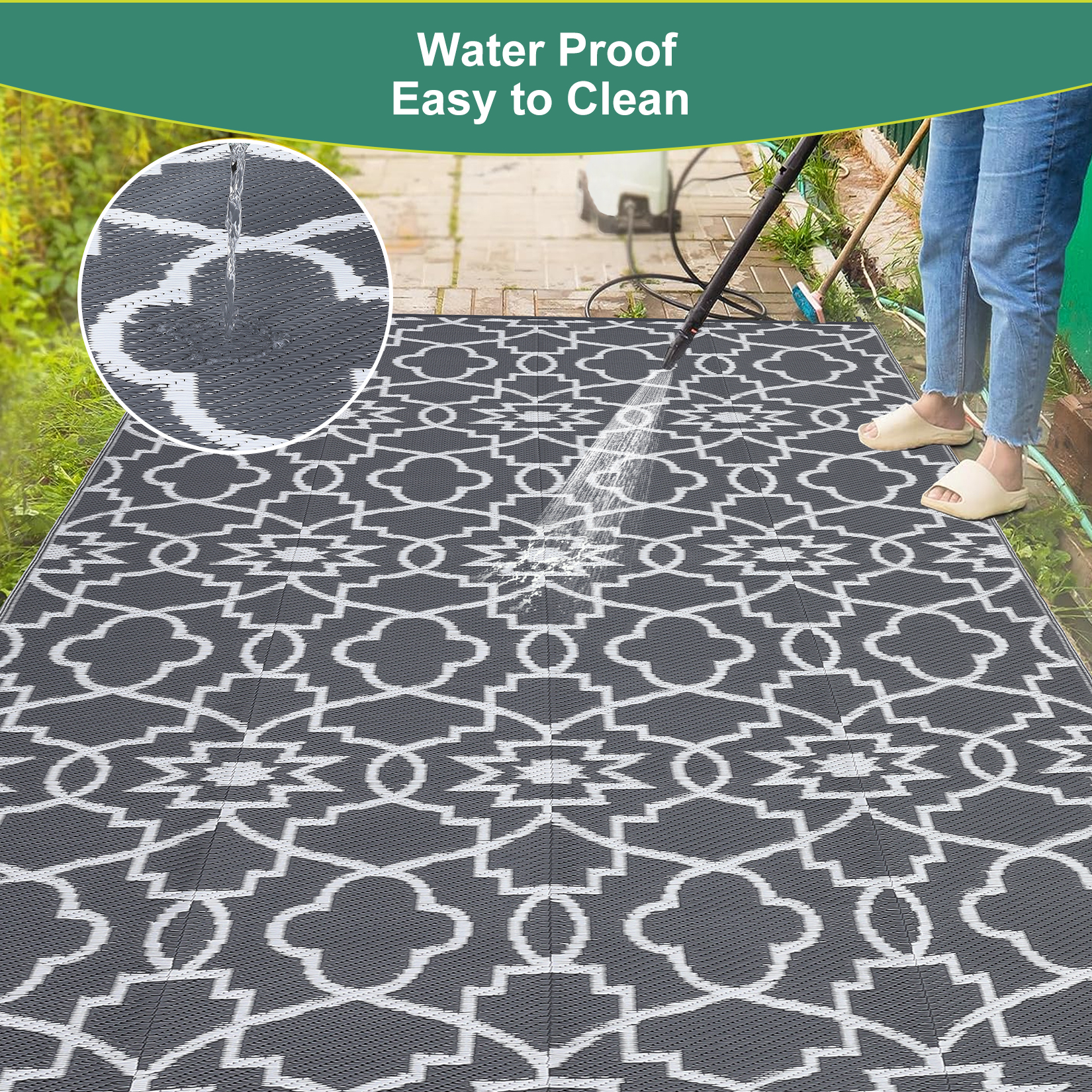 Outdoor Rugs Reversible Mats Boho Plastic Straw Rug for Patio Waterproof Camping - Picture 58 of 75