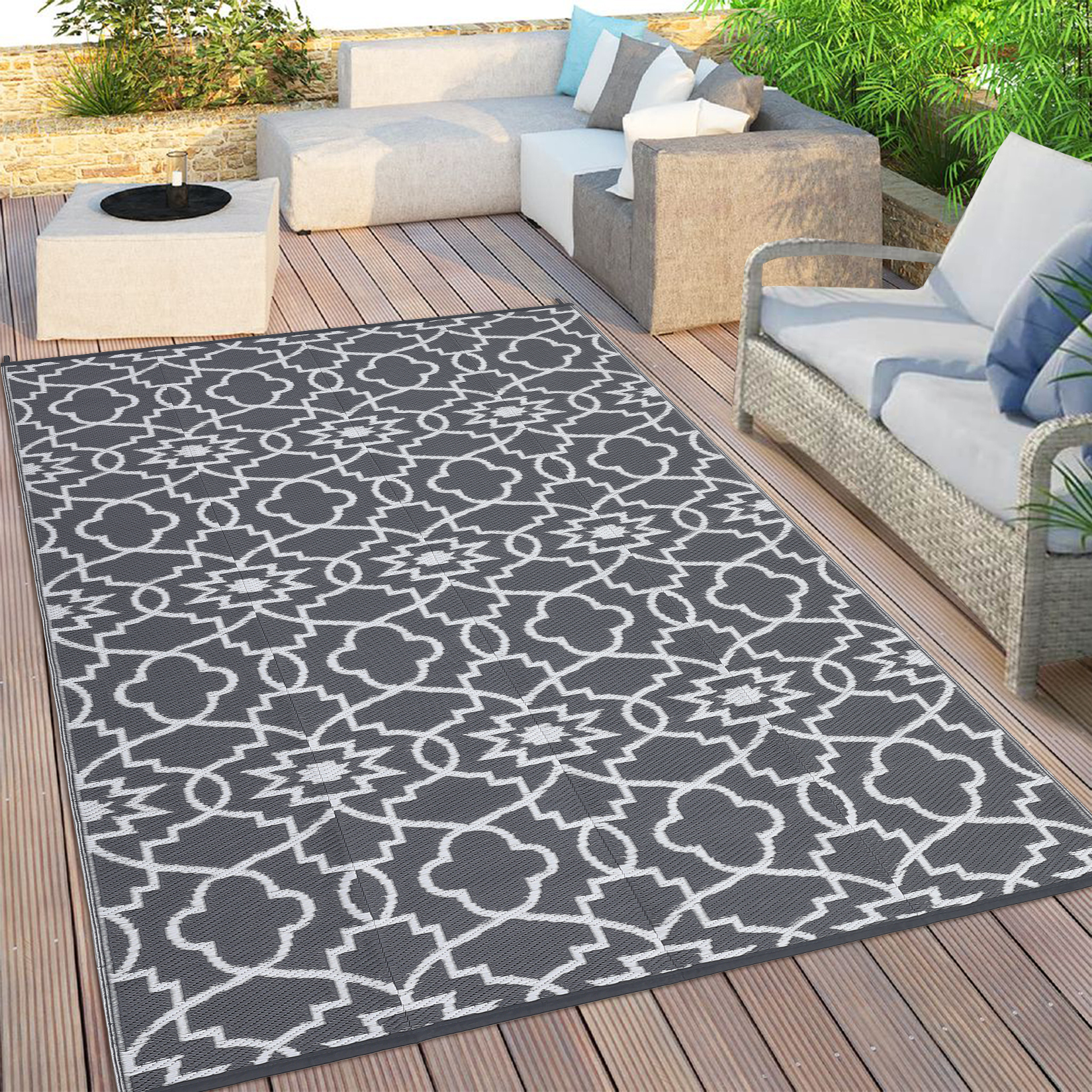 Outdoor Rugs Reversible Mats Boho Plastic Straw Rug for Patio Waterproof Camping - Picture 60 of 75