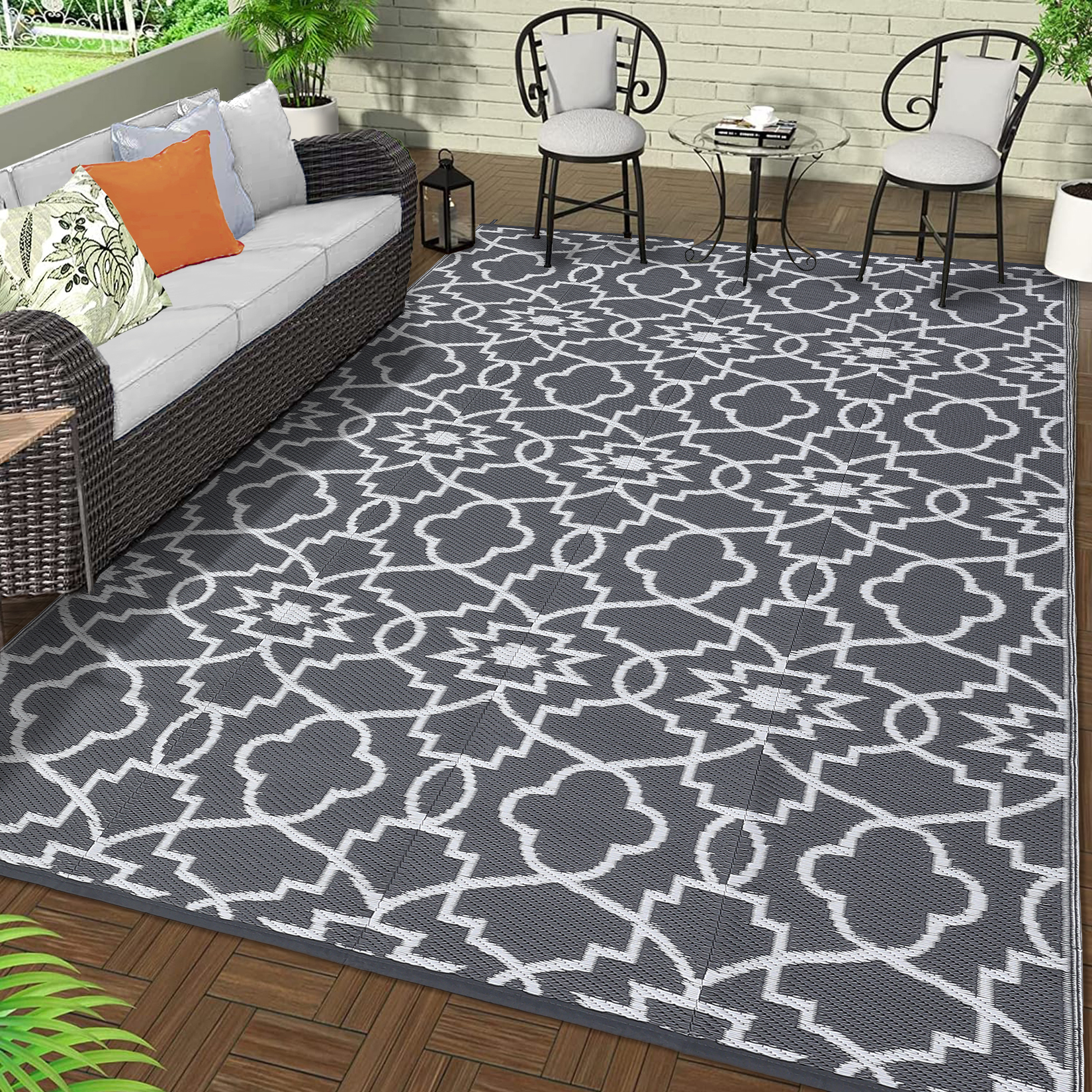 Outdoor Rugs Reversible Mats Boho Plastic Straw Rug for Patio Waterproof Camping - Picture 62 of 75