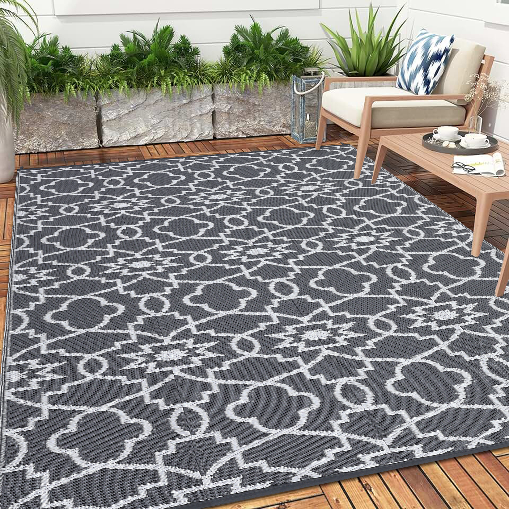Outdoor Rugs Reversible Mats Boho Plastic Straw Rug for Patio Waterproof Camping - Picture 9 of 75