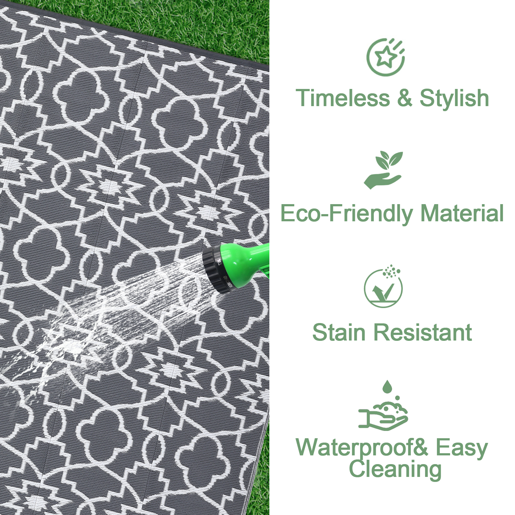 Outdoor Rugs Reversible Mats Boho Plastic Straw Rug for Patio Waterproof Camping - Picture 10 of 75