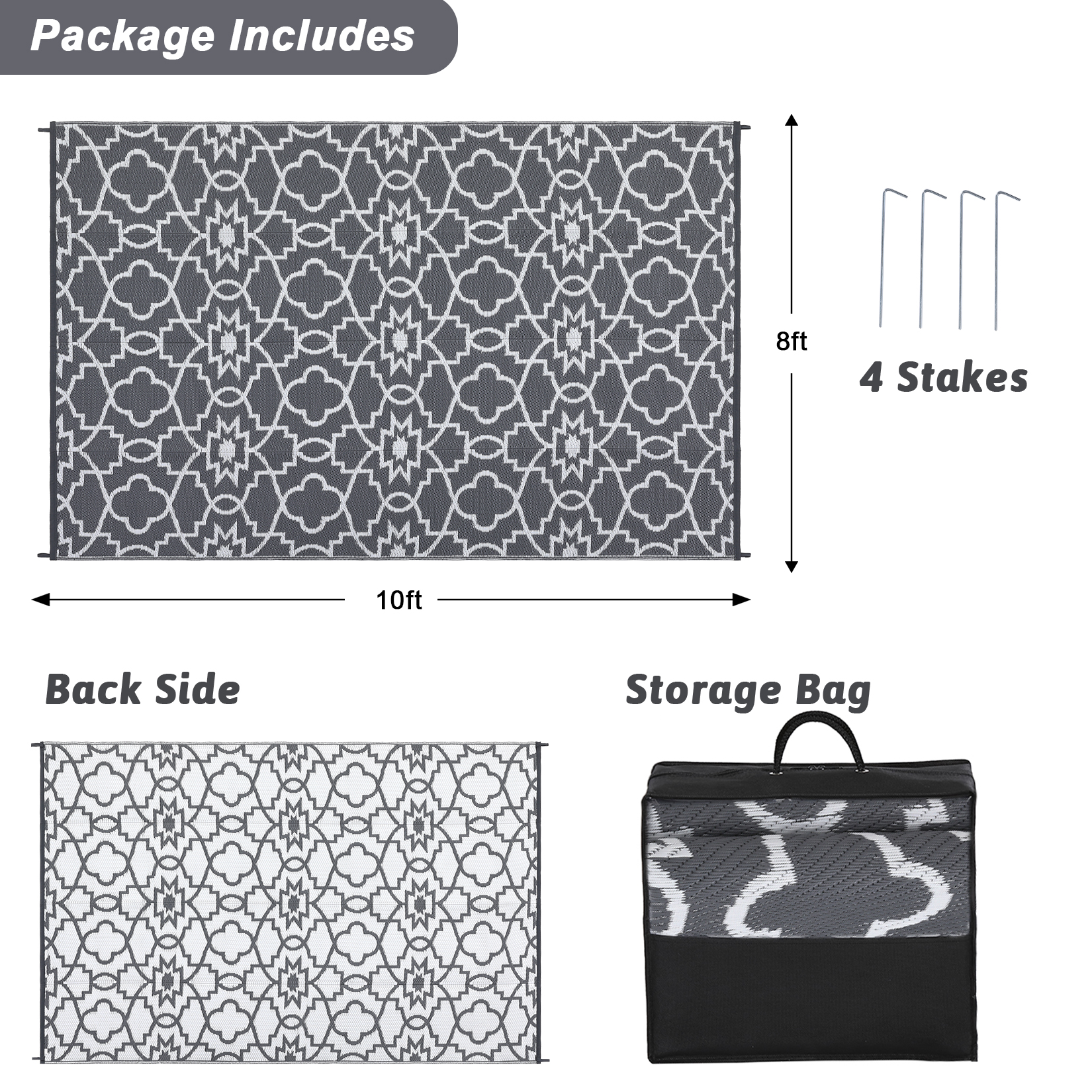Outdoor Rugs Reversible Mats Boho Plastic Straw Rug for Patio Waterproof Camping - Picture 8 of 75