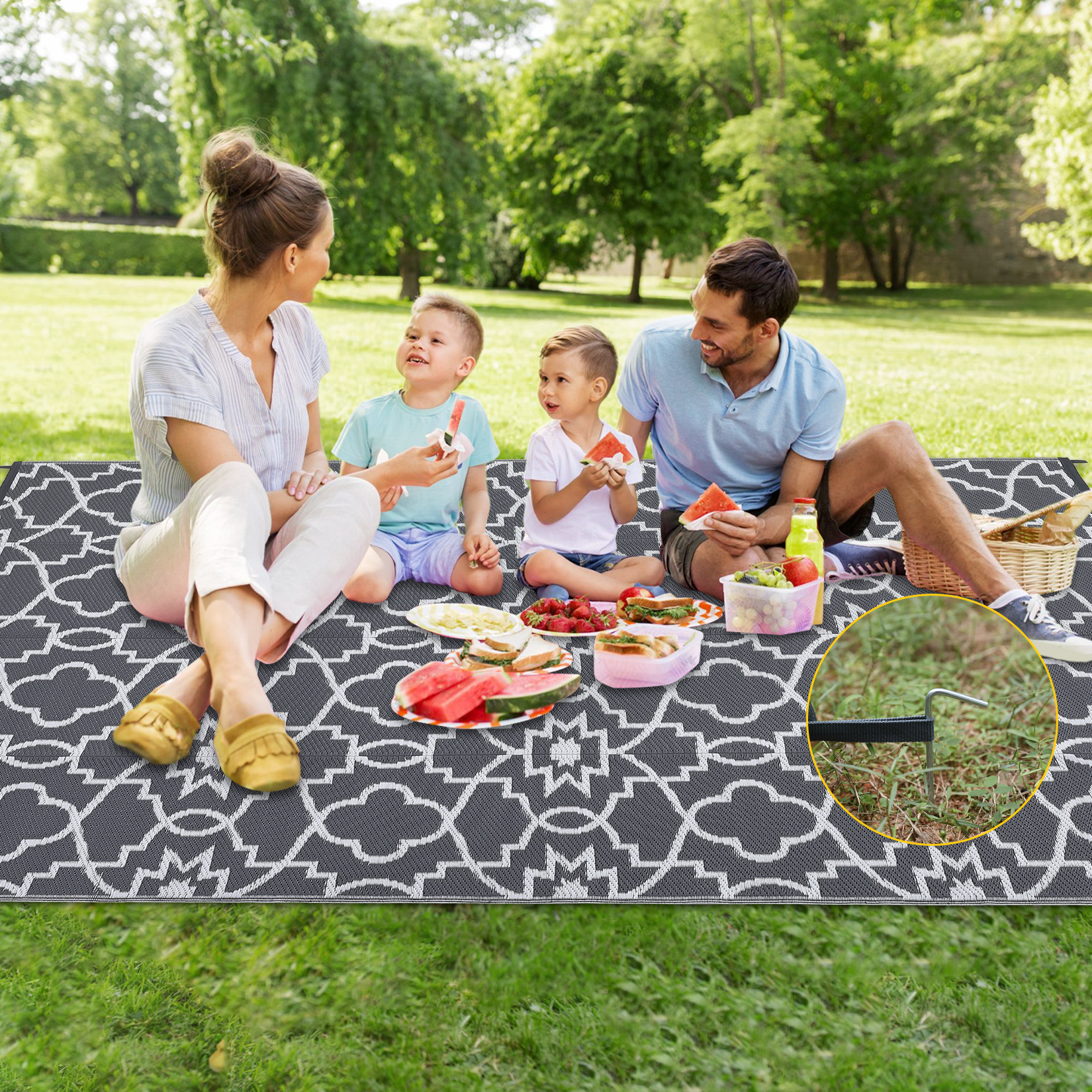 Outdoor Rugs Reversible Mats Boho Plastic Straw Rug for Patio Waterproof Camping - Picture 17 of 75
