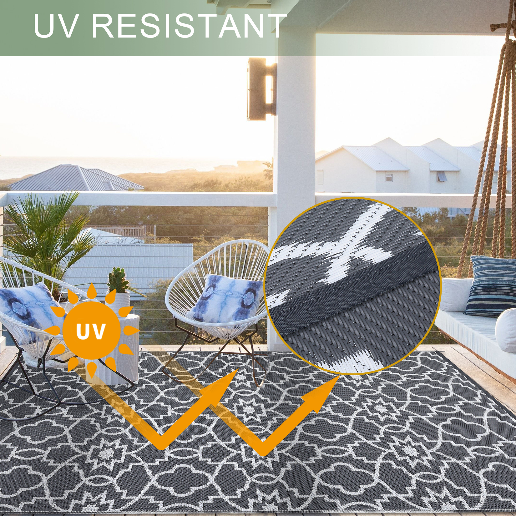 Outdoor Rugs Reversible Mats Boho Plastic Straw Rug for Patio Waterproof Camping - Picture 12 of 75