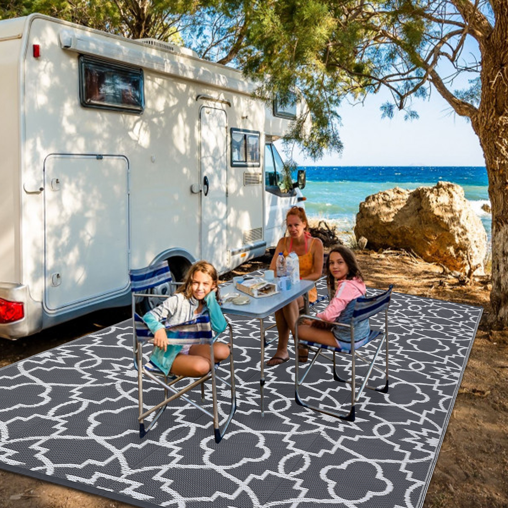 Outdoor Rugs Reversible Mats Boho Plastic Straw Rug for Patio Waterproof Camping - Picture 19 of 75