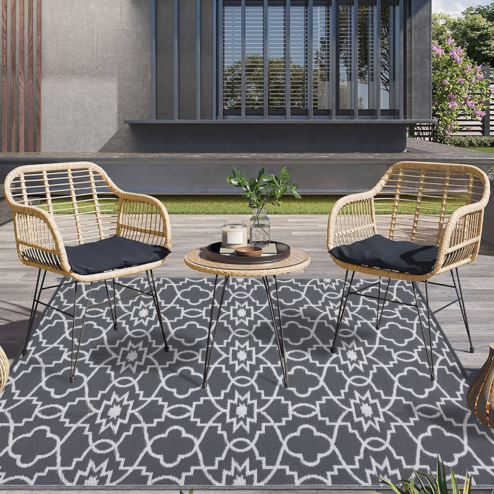 Outdoor Rugs Reversible Mats Boho Plastic Straw Rug for Patio Waterproof Camping - Picture 18 of 75