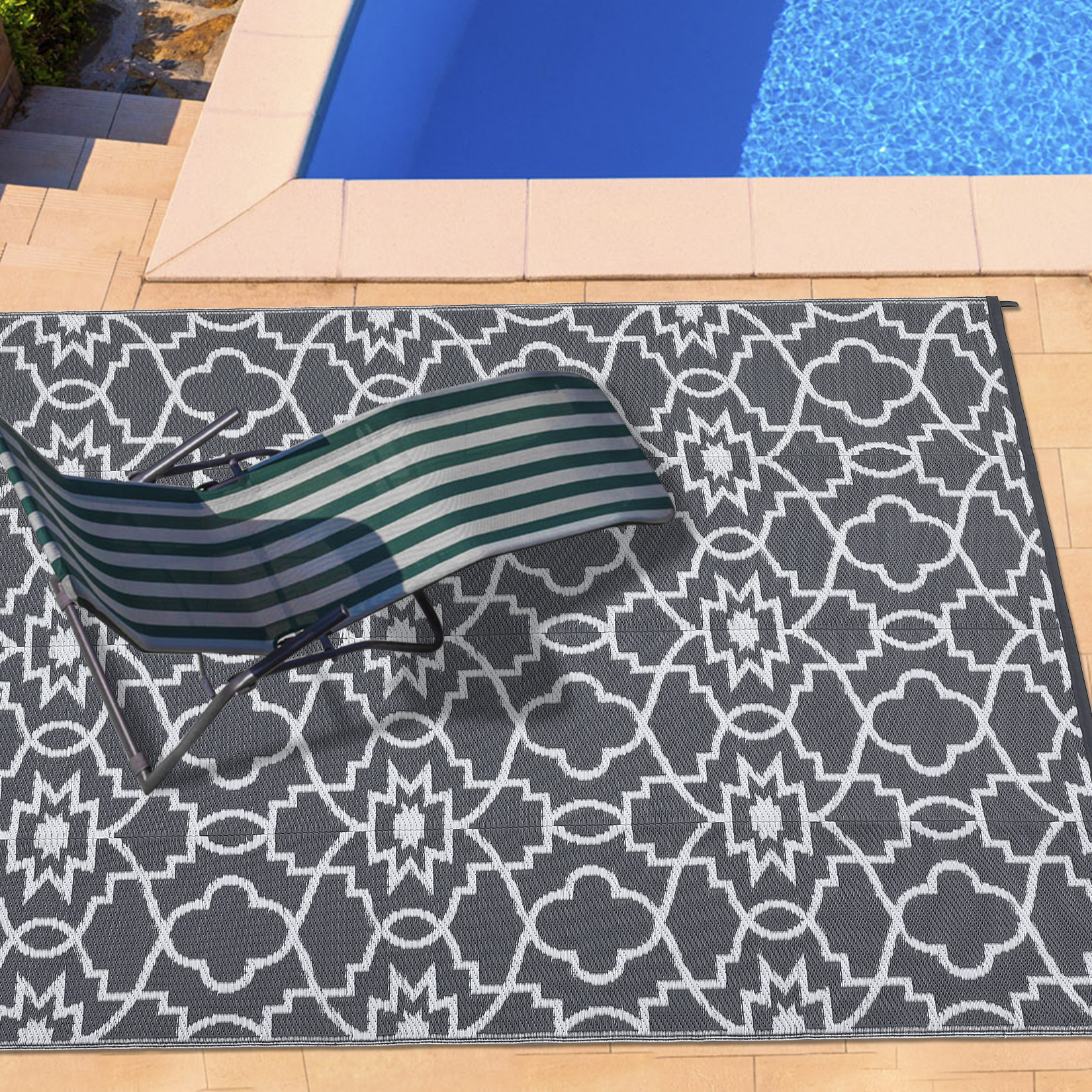Outdoor Rugs Reversible Mats Boho Plastic Straw Rug for Patio Waterproof Camping - Picture 14 of 75