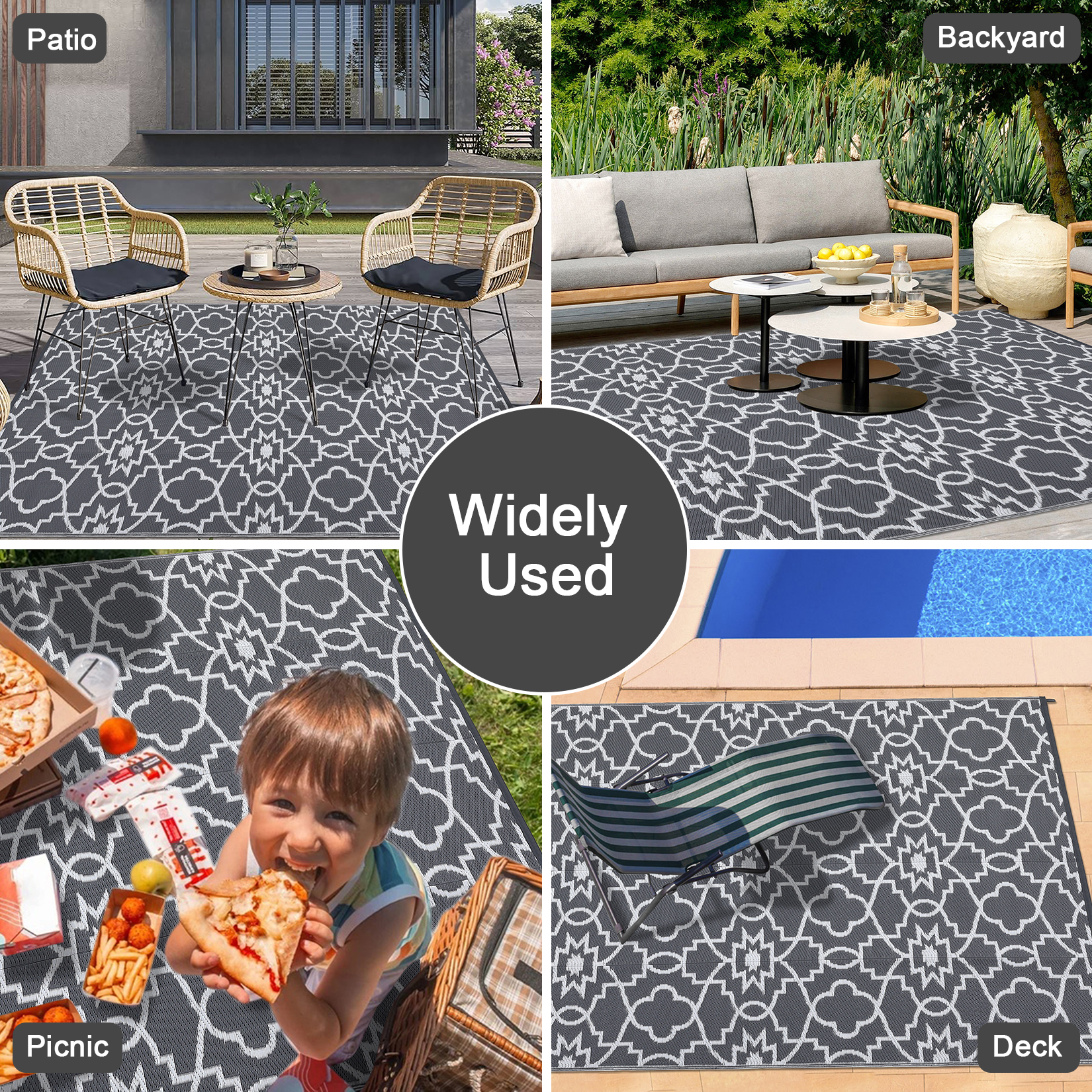 Outdoor Rugs Reversible Mats Boho Plastic Straw Rug for Patio Waterproof Camping - Picture 15 of 75