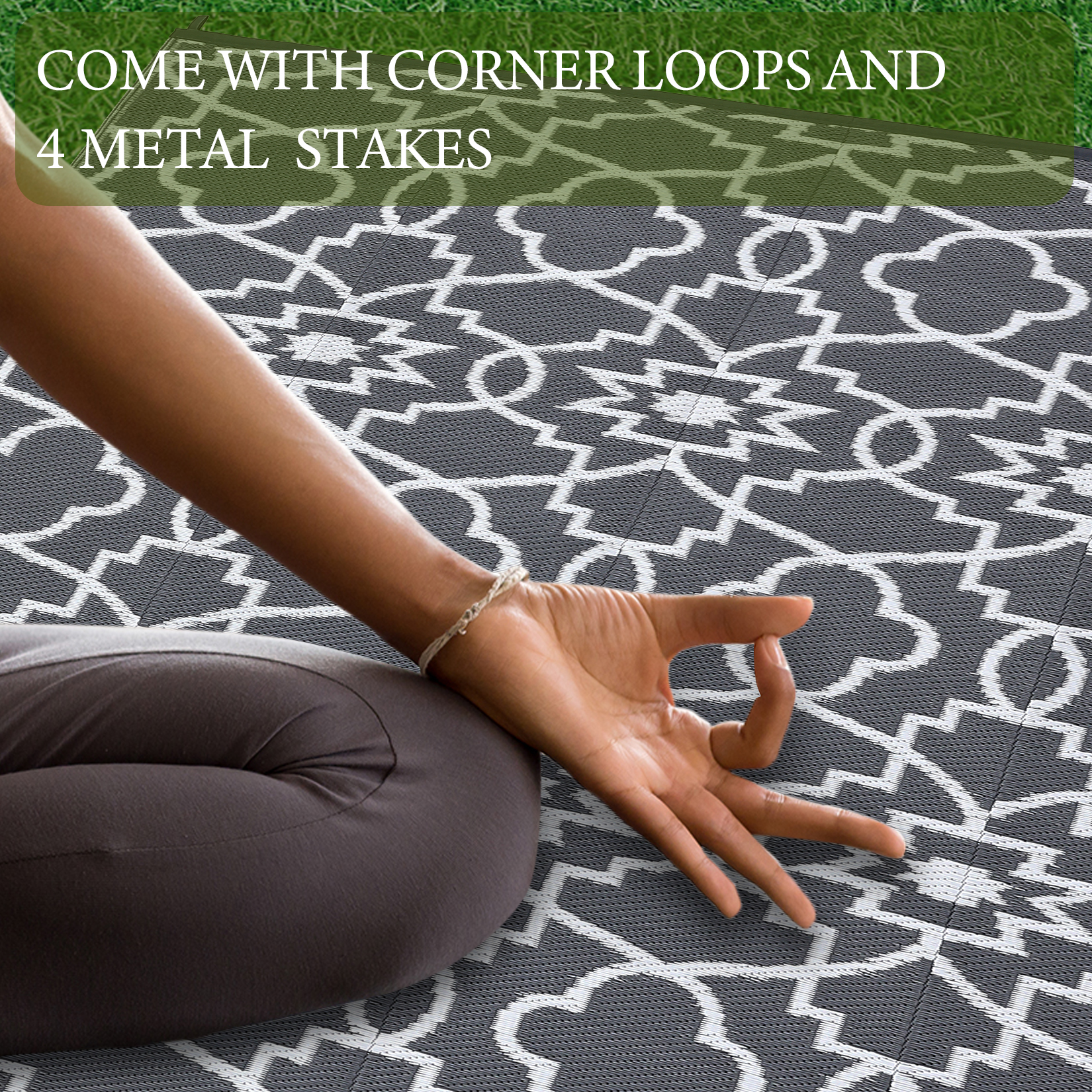 Outdoor Rugs Reversible Mats Boho Plastic Straw Rug for Patio Waterproof Camping - Picture 11 of 75